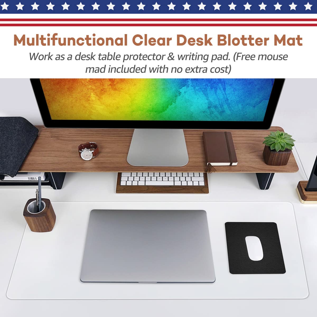 RostiKong Large Clear Desk Protective Blotter Mat for Desktop 24'' x 60'' Waterproof PVC Round Edge