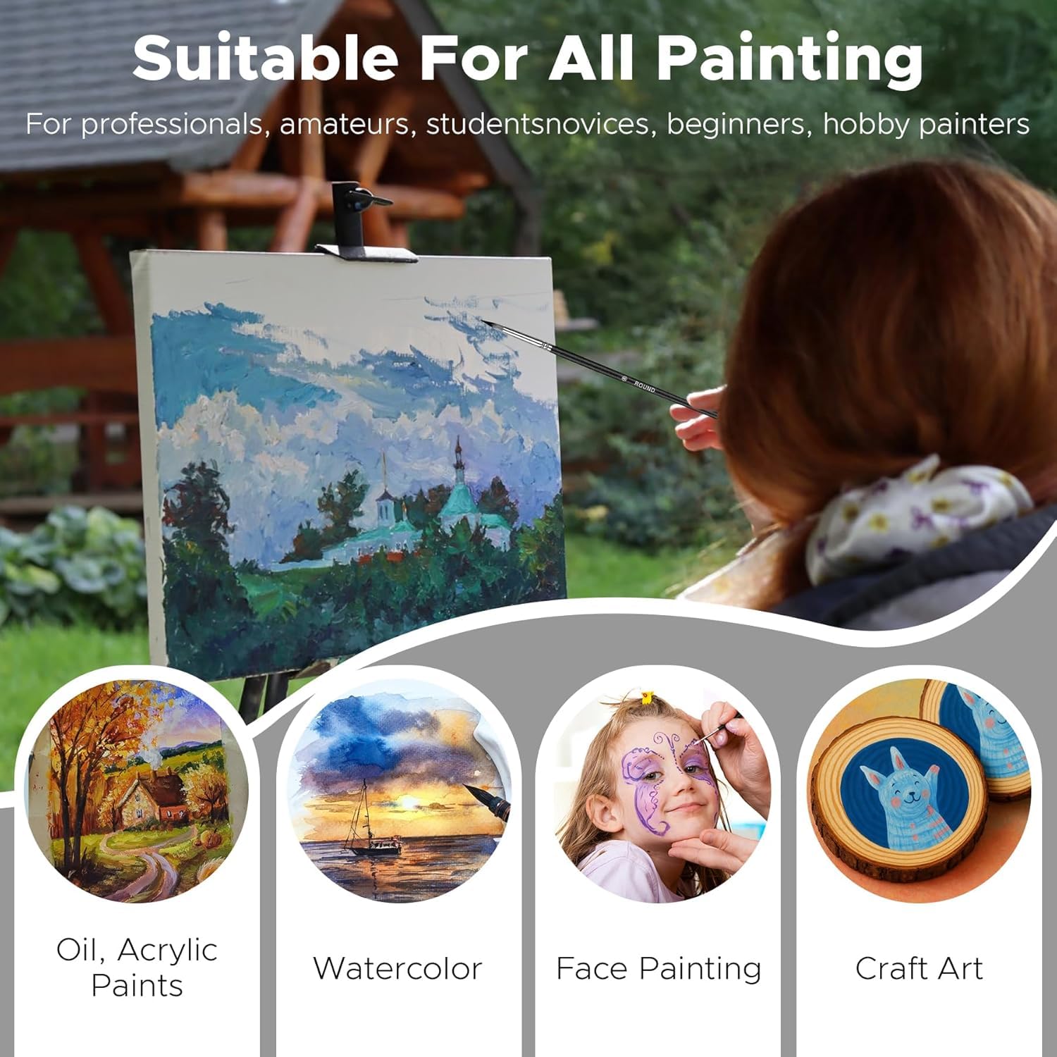 Bougimal 33 Pcs Paint Brush Set, No-Shedding Artist Paint Brushes