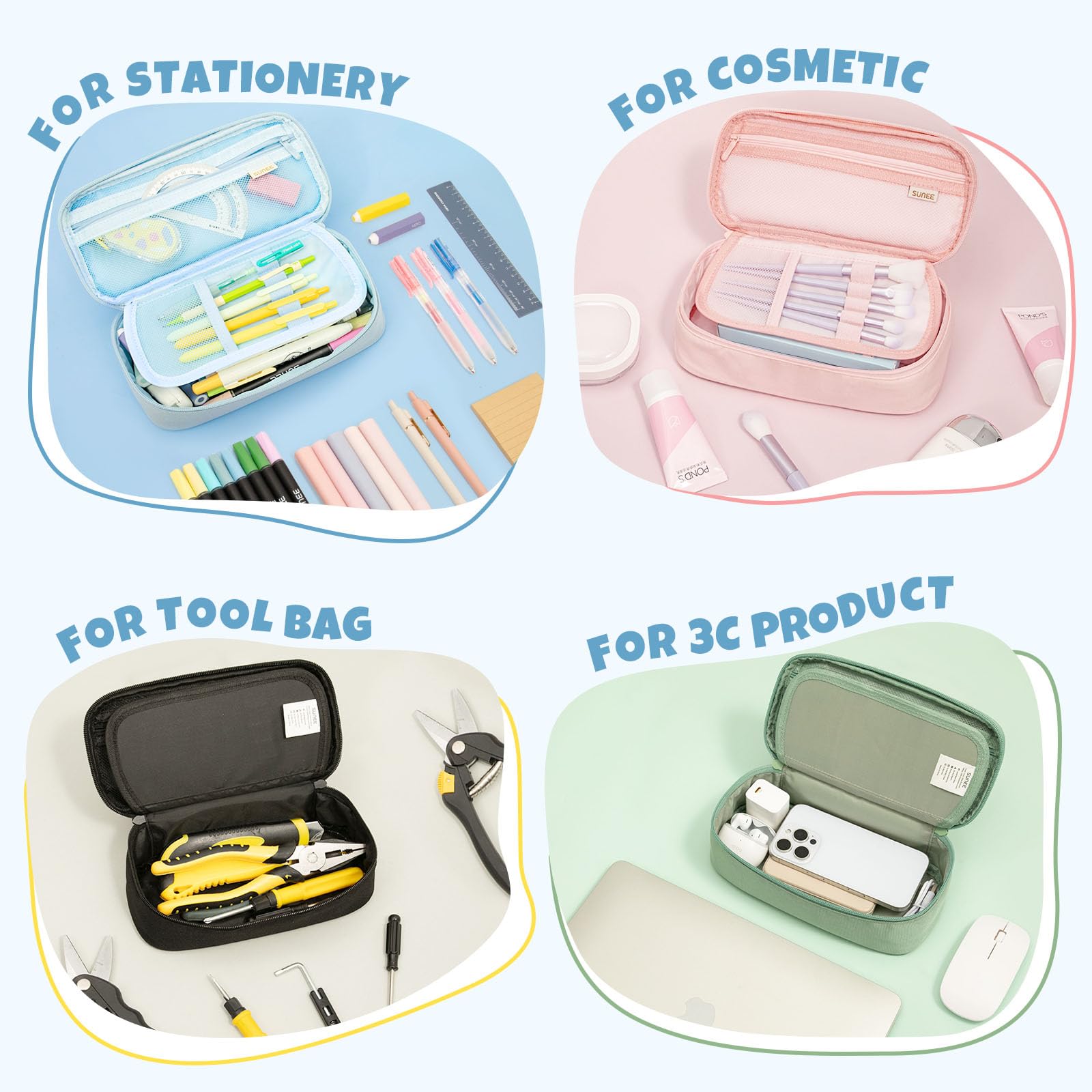 SUNEE Cute Pencil Case, Large Capacity Pencil Pouch, Big Storage Organizer for Stationery, Zipper