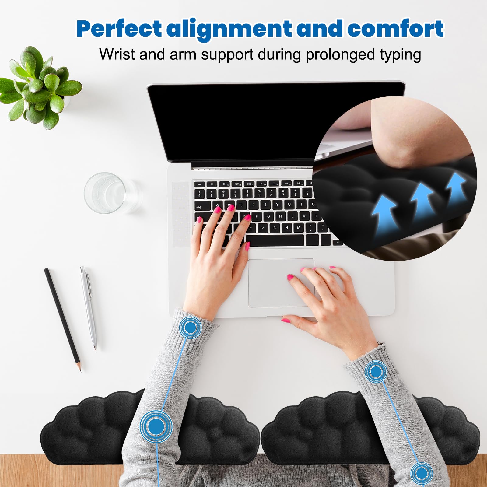 Arm Rest for Desk, Cloud L-Shaped Memory Foam Elbow Pads with Non-Slip Base, 2-Piece Ergonomic Desk