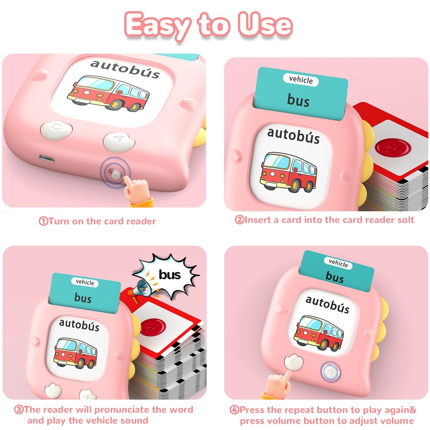 Kidzdo Talking Flash Cards for 3 4 5 6 Year Old Girls, 520 Words Spanish English Bilingual Language