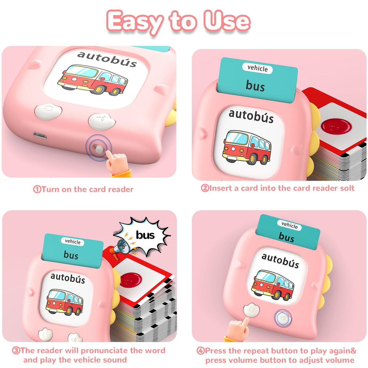 Kidzdo Talking Flash Cards for 3 4 5 6 Year Old Girls, 520 Words Spanish English Bilingual Language