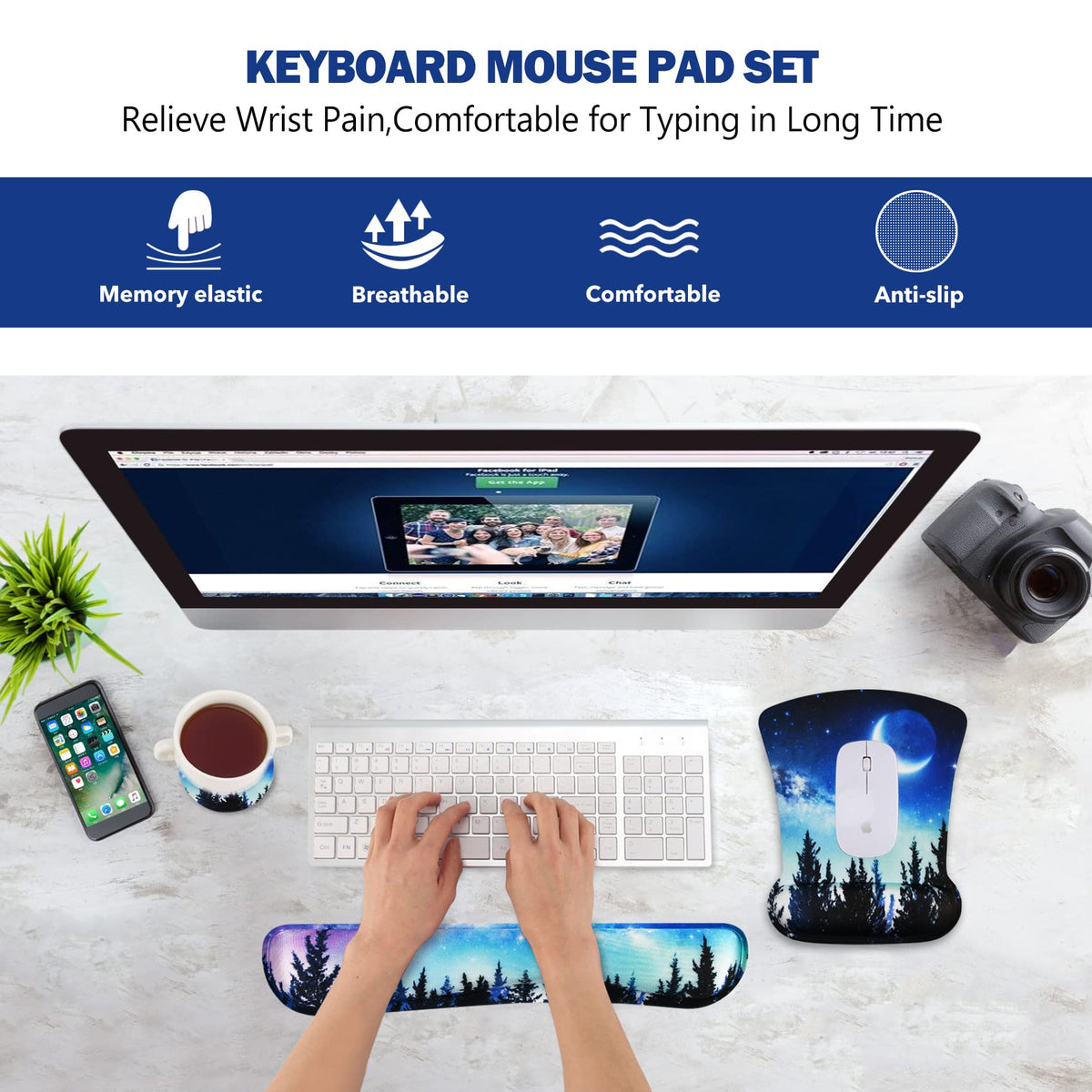 AIMSA Ergonomic Keyboard Wrist Rest and Mouse Pad with Wrist Support Set, Memory Foam Non-Slip