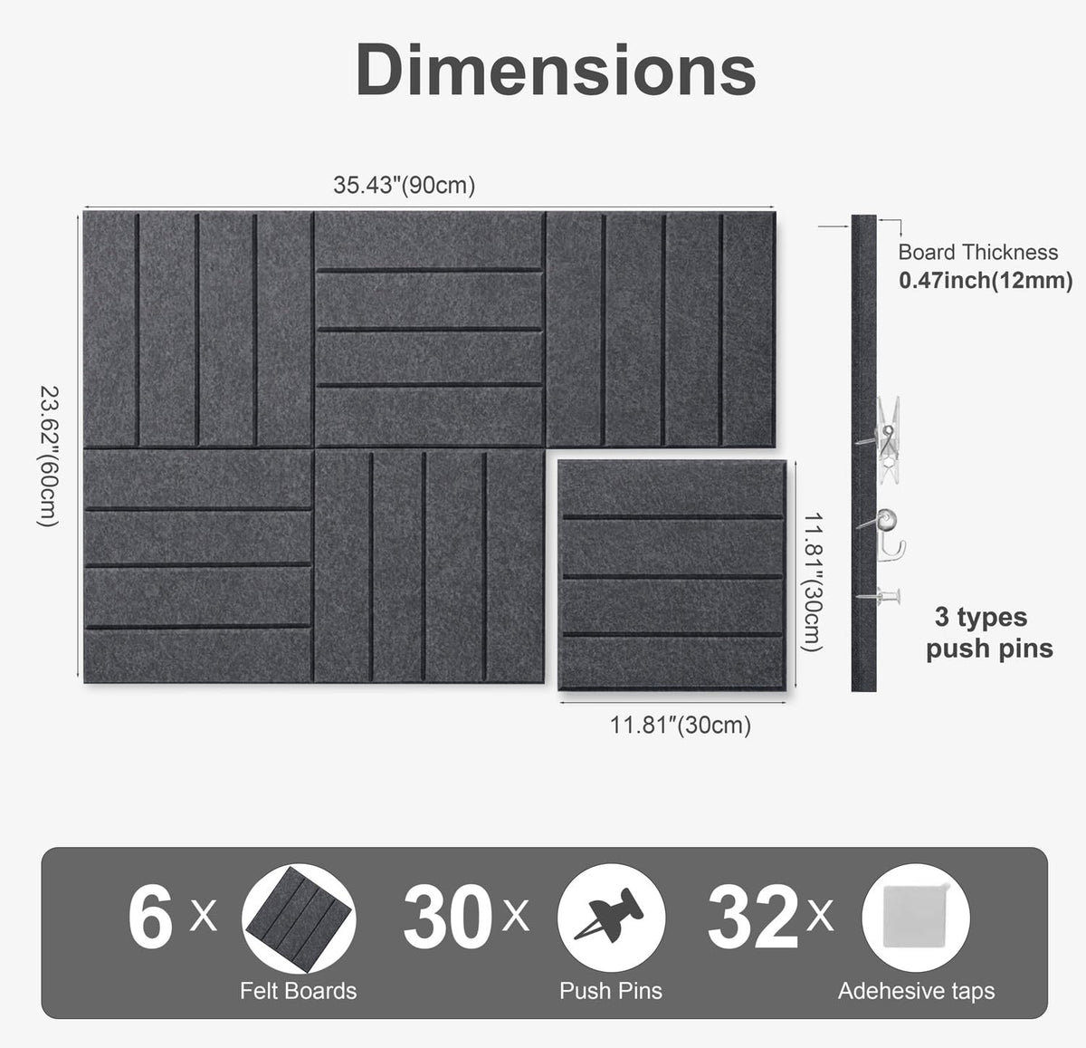 G Gamit 0.47" Thick Felt Wall Tiles 36"x24" Cork Board Alternative 6 Pack 11.81"x11.81"Felt