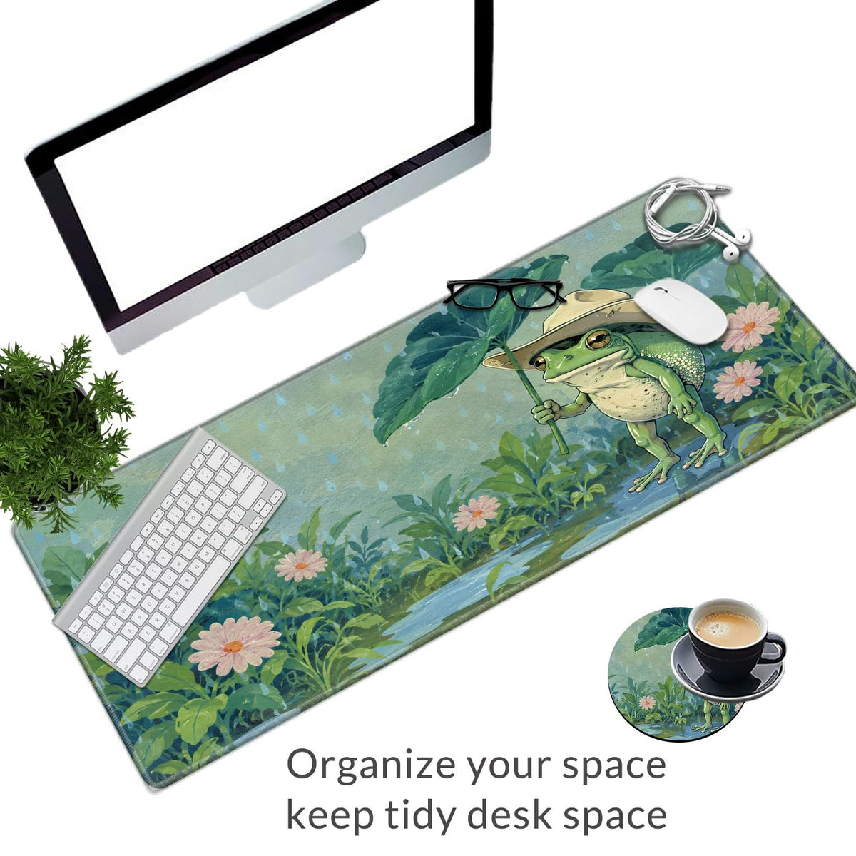 Rainy Garden Frog Large Mouse Pad, 31.5 x 11.8 in Extended Desk Mat