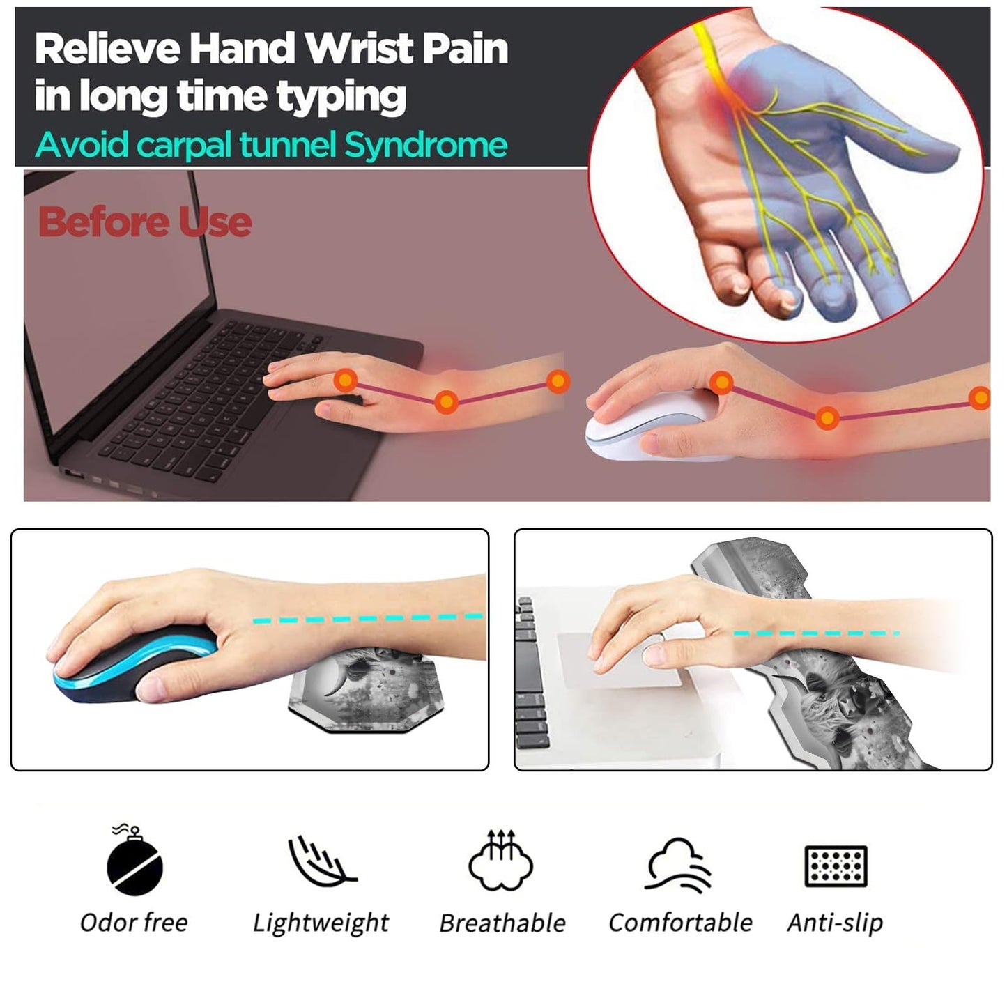 Ergonomic Mouse Pad with Wrist Support Gel and Keyboard Wrist Rest Set + Coaster, Cute Mouse Pads