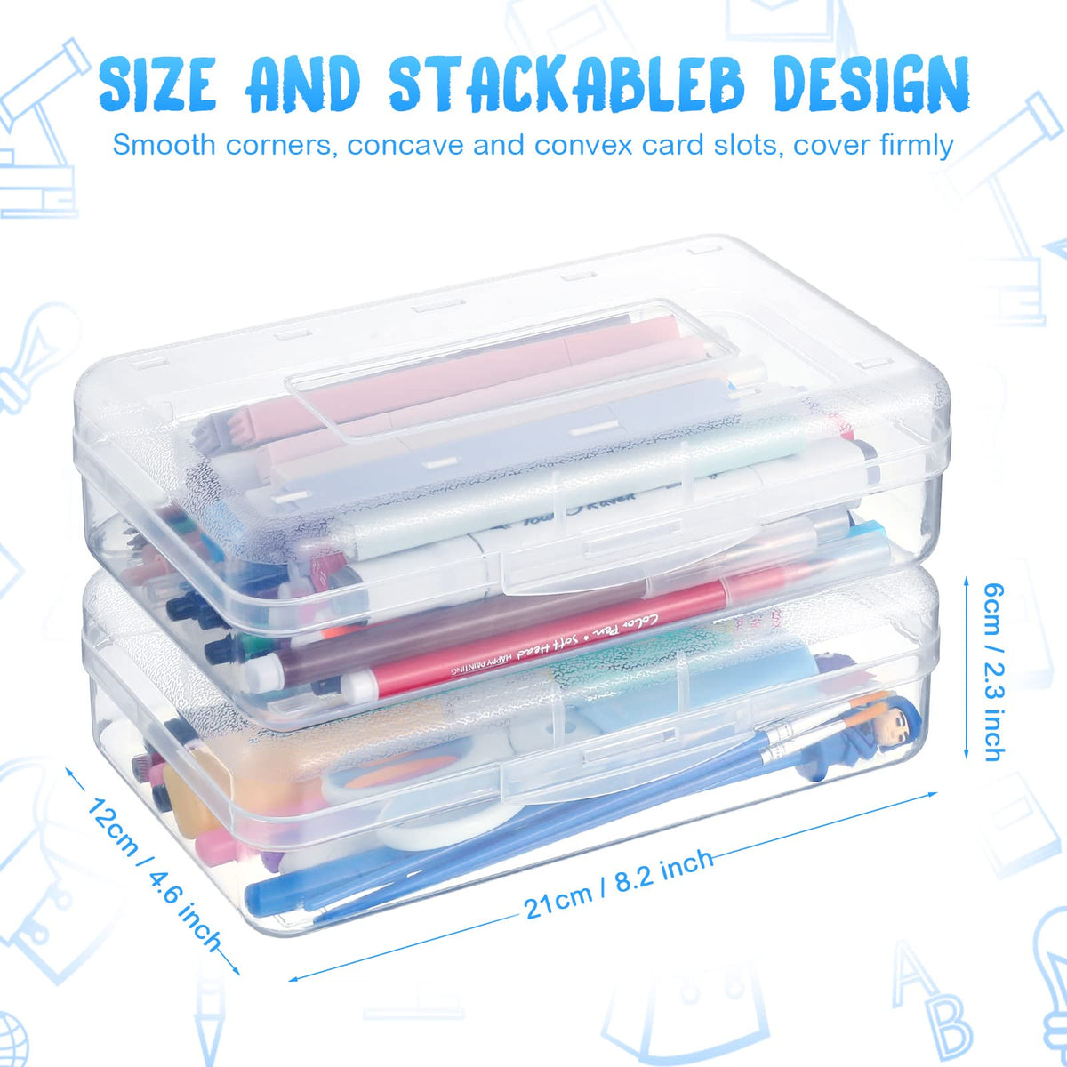 Leelosp 12 Pack Pencil Boxes Bulk, Large Plastic Case,Clear