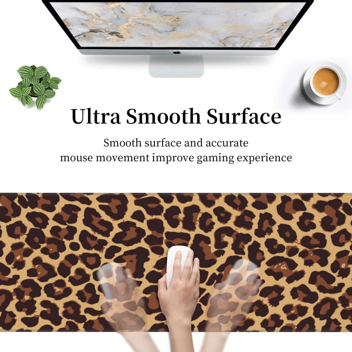 Leopard Print Gaming Mouse Pad Non Slip XL Large Mousepad Stitched Edge Rubber Base Desk Mat for