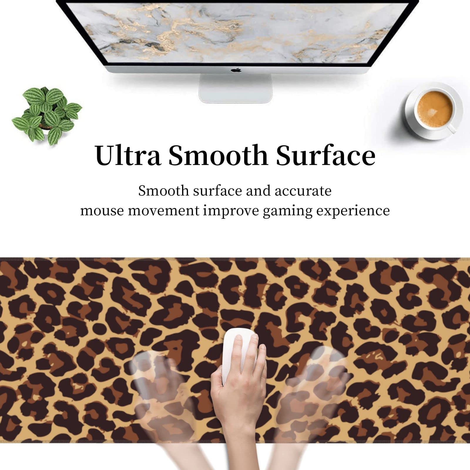 Leopard Print Gaming Mouse Pad Non Slip XL Large Mousepad Stitched Edge Rubber Base Desk Mat for