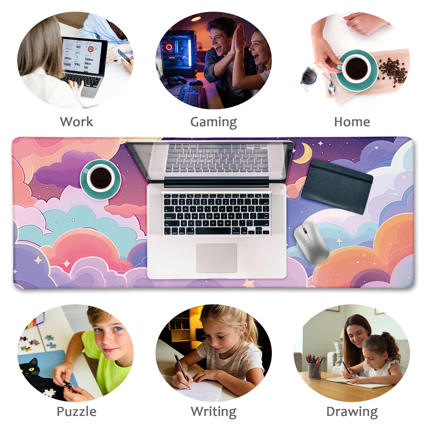 LIMKRIAN Purple Cloud Mouse Pad Kawaii Large Desk Mat, 31.5x11.8 in