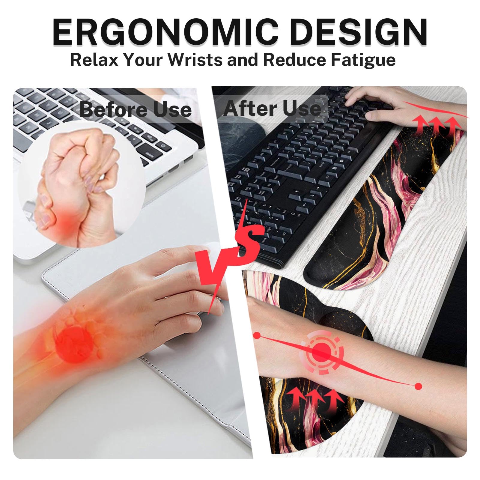 Britimes Ergonomic Mouse Pad Set with Wrist Rest, Marble Black