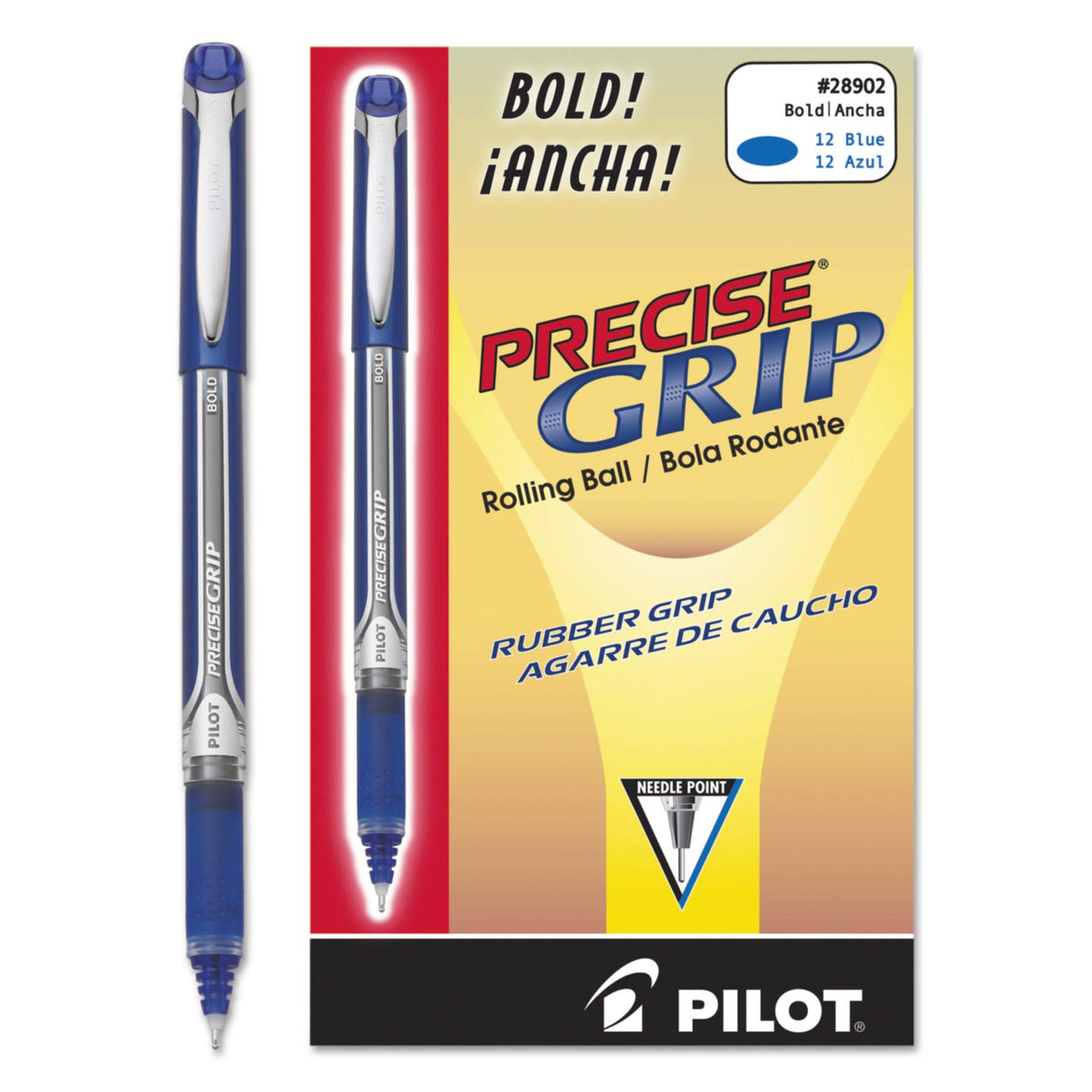 PILOT Precise Grip Stick Pens, Bold Point 1.0mm, Blue Ink, 12-Pack