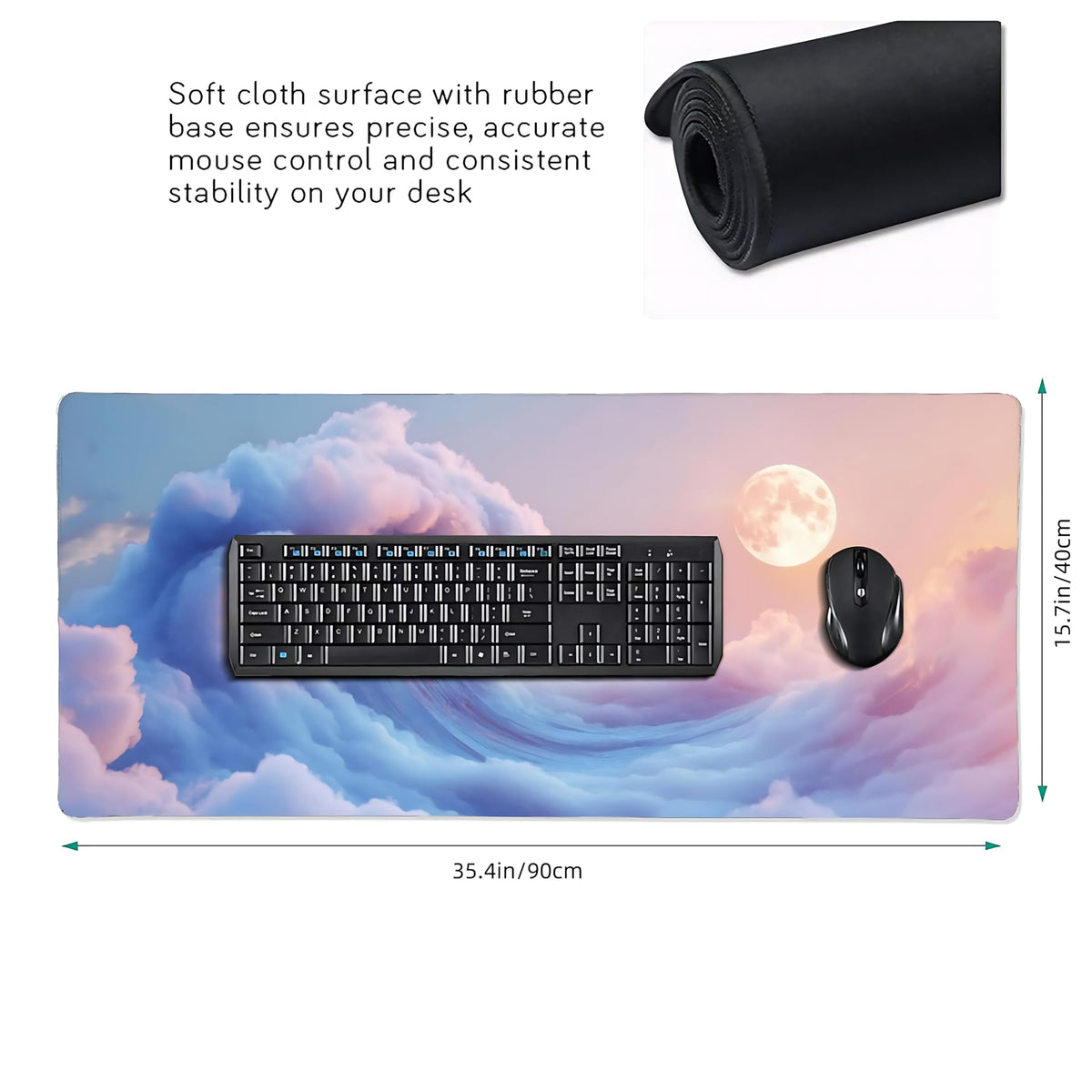 Cute Aesthetic Kanagawa Great Wave Gaming Mouse Pad, Blue Pink Dreamy Desk Mat with Anti-Slip Base