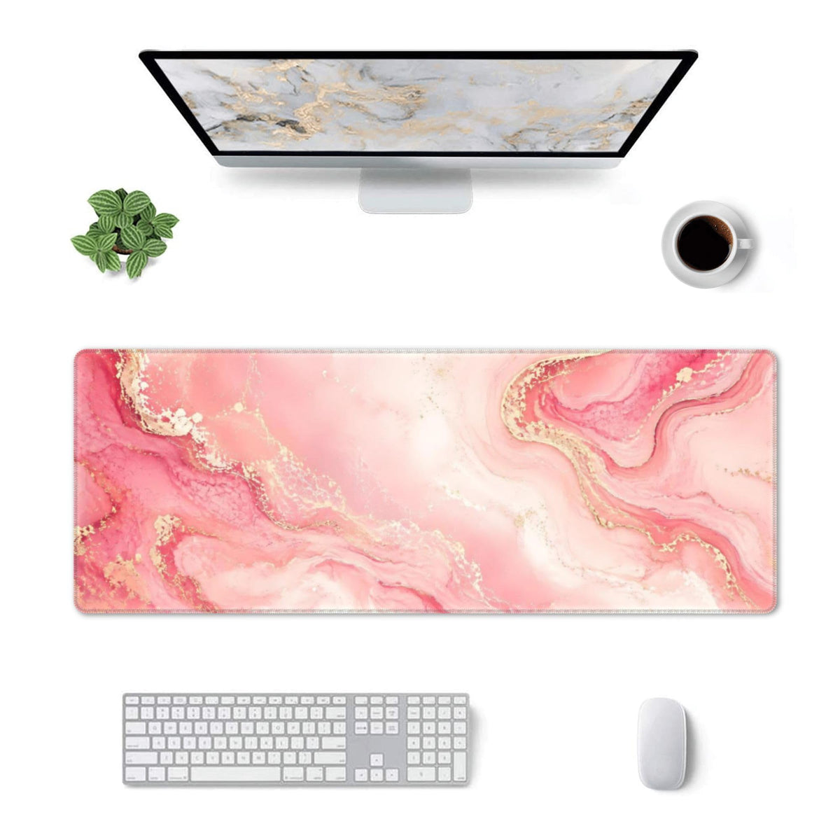 Pink Gold Marble Mouse Pad XL Large Mousepad Non Slip Rubber Base Desk Mat for Laptop Computer