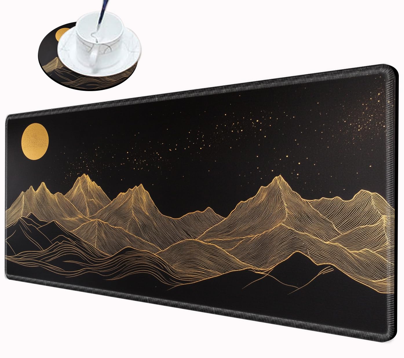Large Mouse Pad Gaming Desk Pad Black and Gold Mountain Mousepad XXL Desk Mat 31.5''X15.75''