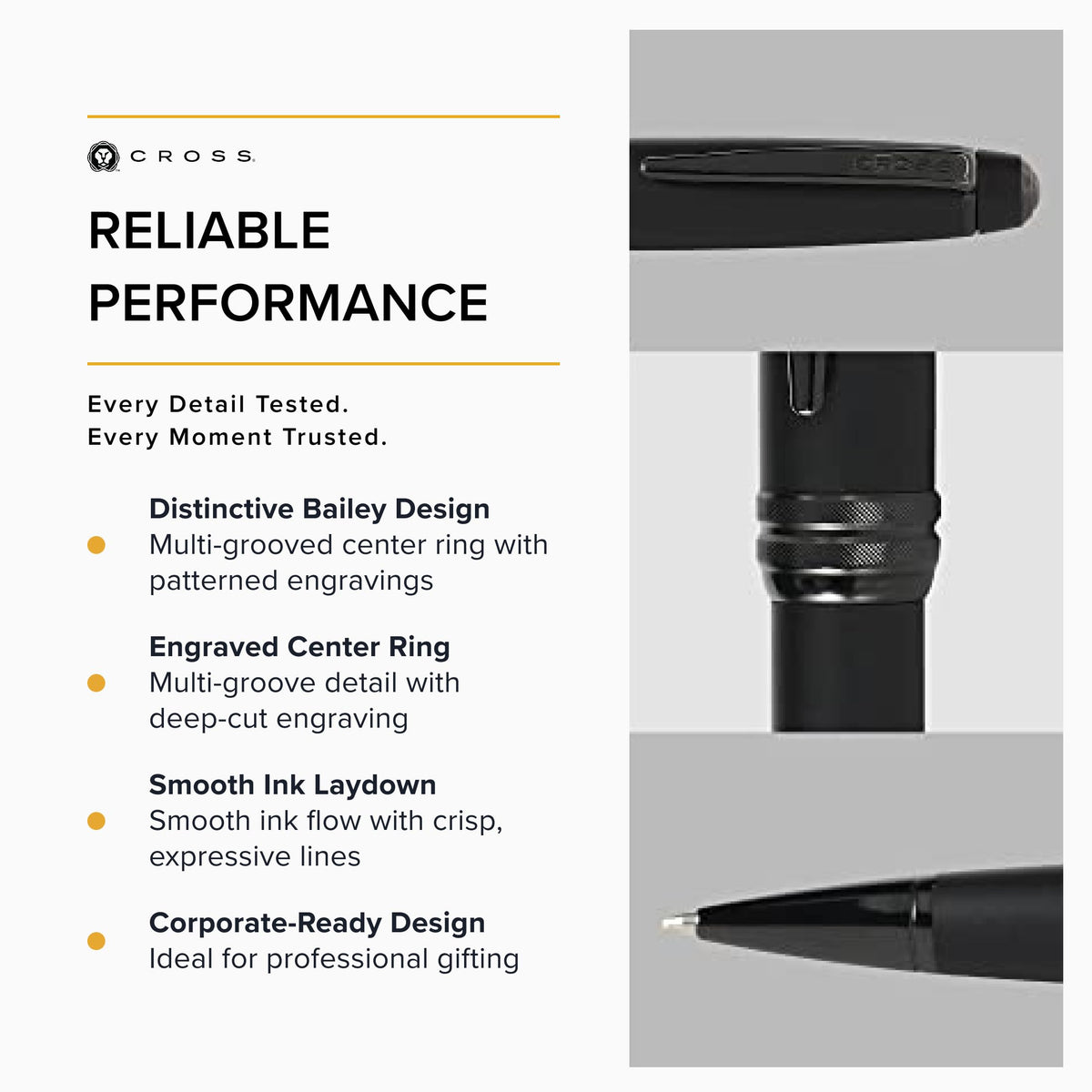 Cross Bailey Matte Black Lacquer Ballpoint Pen, Medium Point, Black Ink