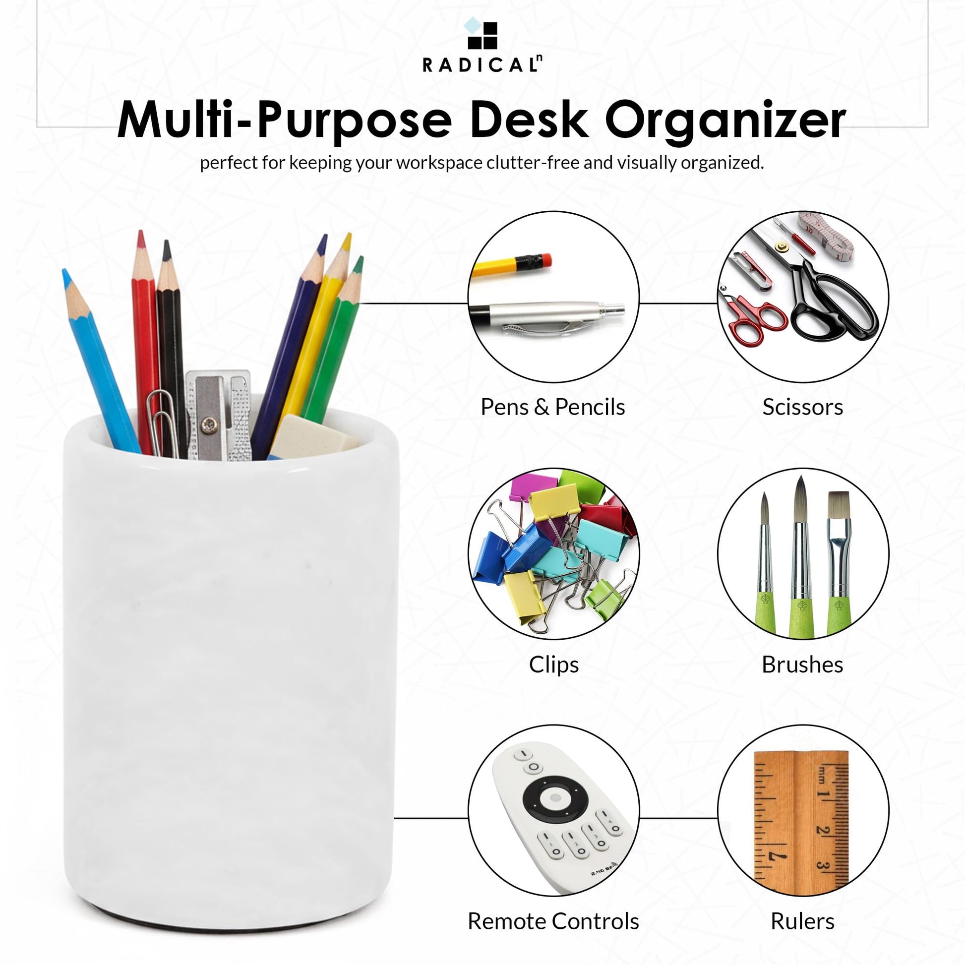 Radicaln Marble Pen Holder For Desk 4" Inches White Handmade Marker & Pen Holder for Desk