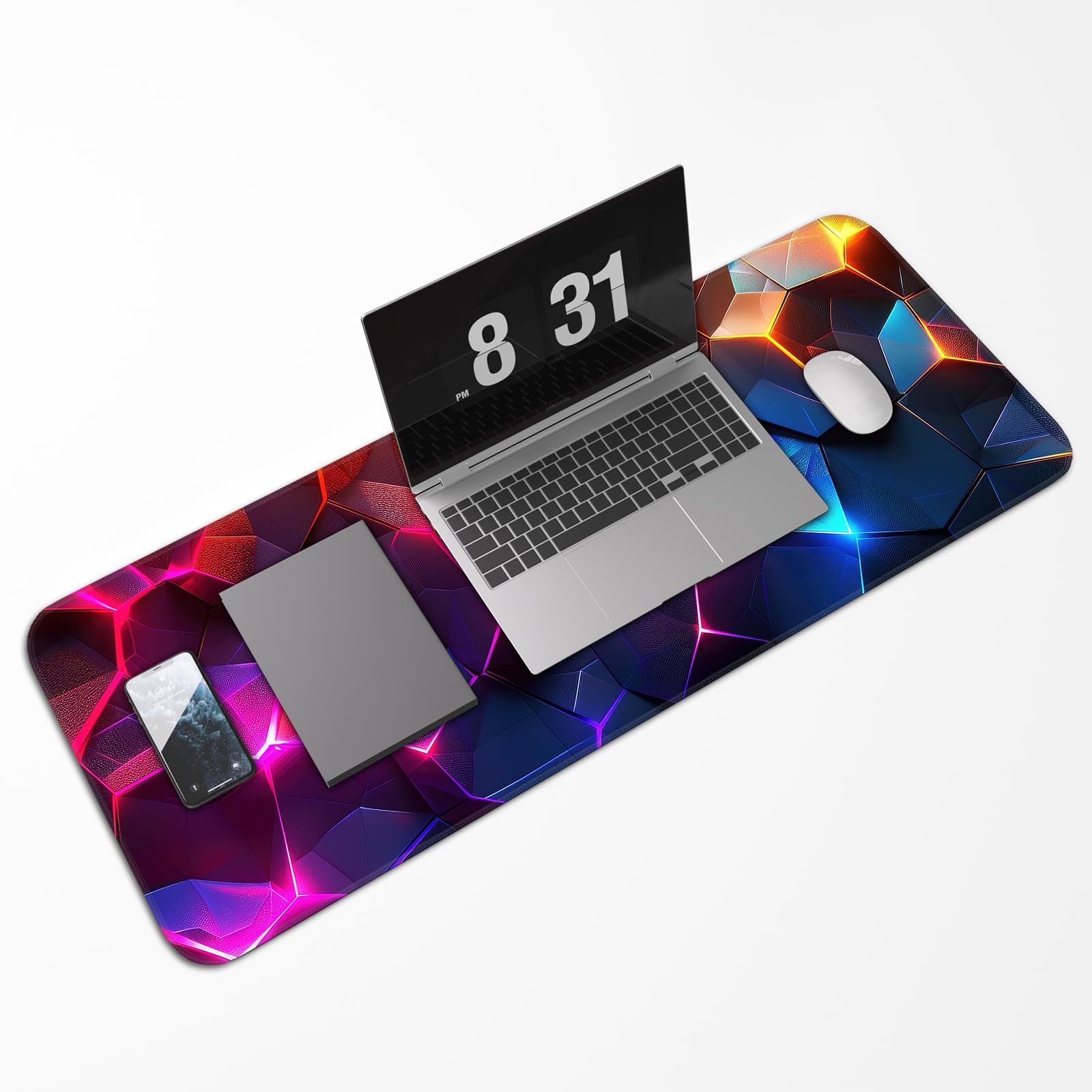 Gaming Mouse Pad, Geometric Design, Non-Slip Rubber Bottom, Stitched Edges, for Home, Office