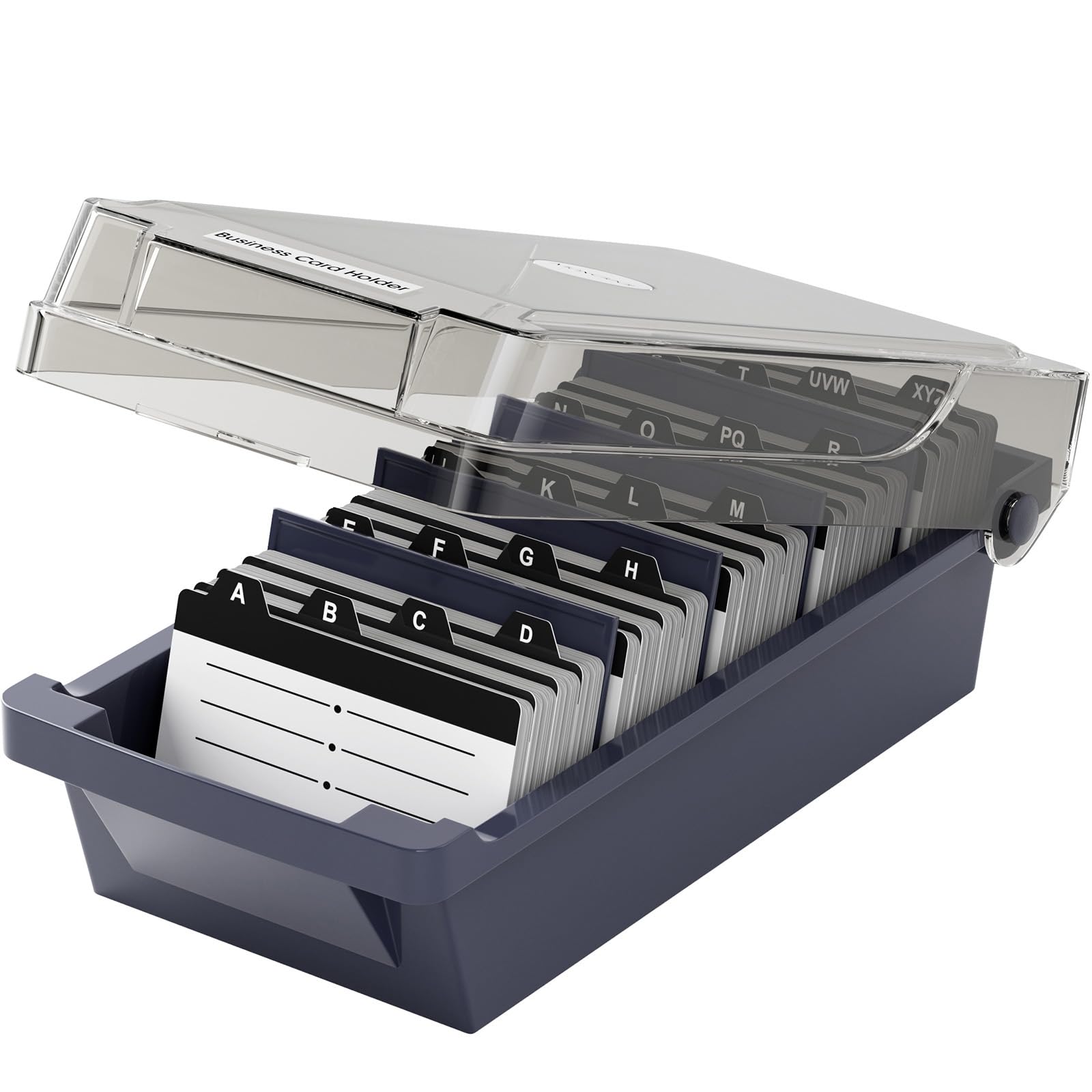 MaxGear Business Card Holder Desk, Large Plastic Business Card Box with Lid
