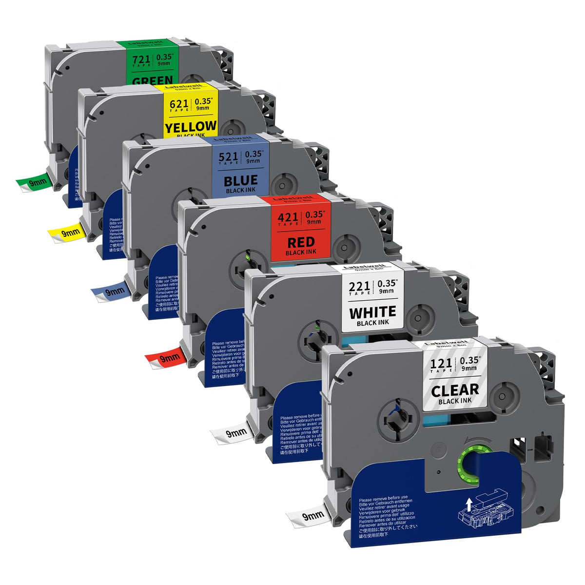 6-Pack TZe-221 TZ Tape 9mm 0.35 Inch Laminated Multi Color