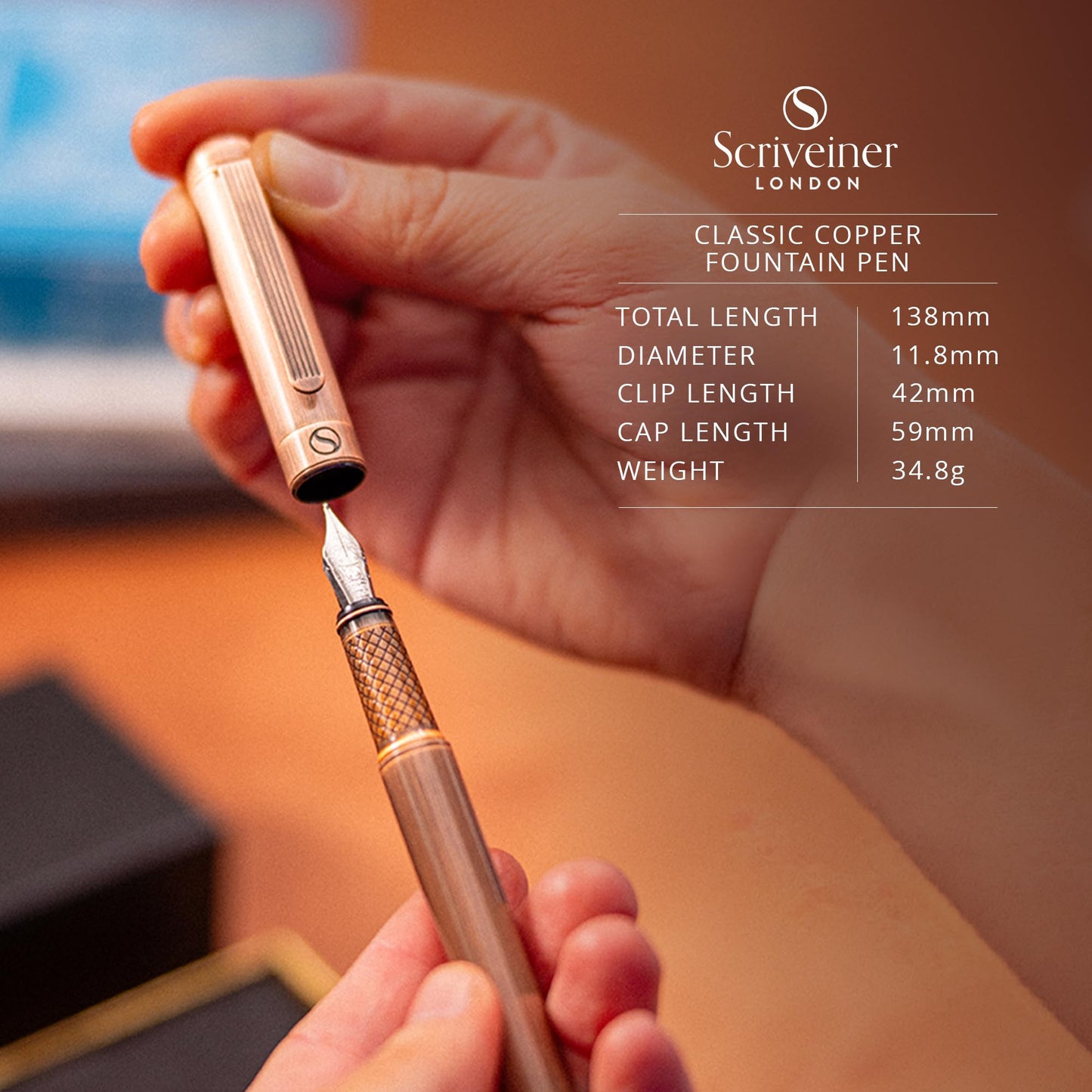 Scriveiner Luxury Fountain Pen - Stunning Copper Luxury Pen, Schmidt Gilded Nib (Medium)