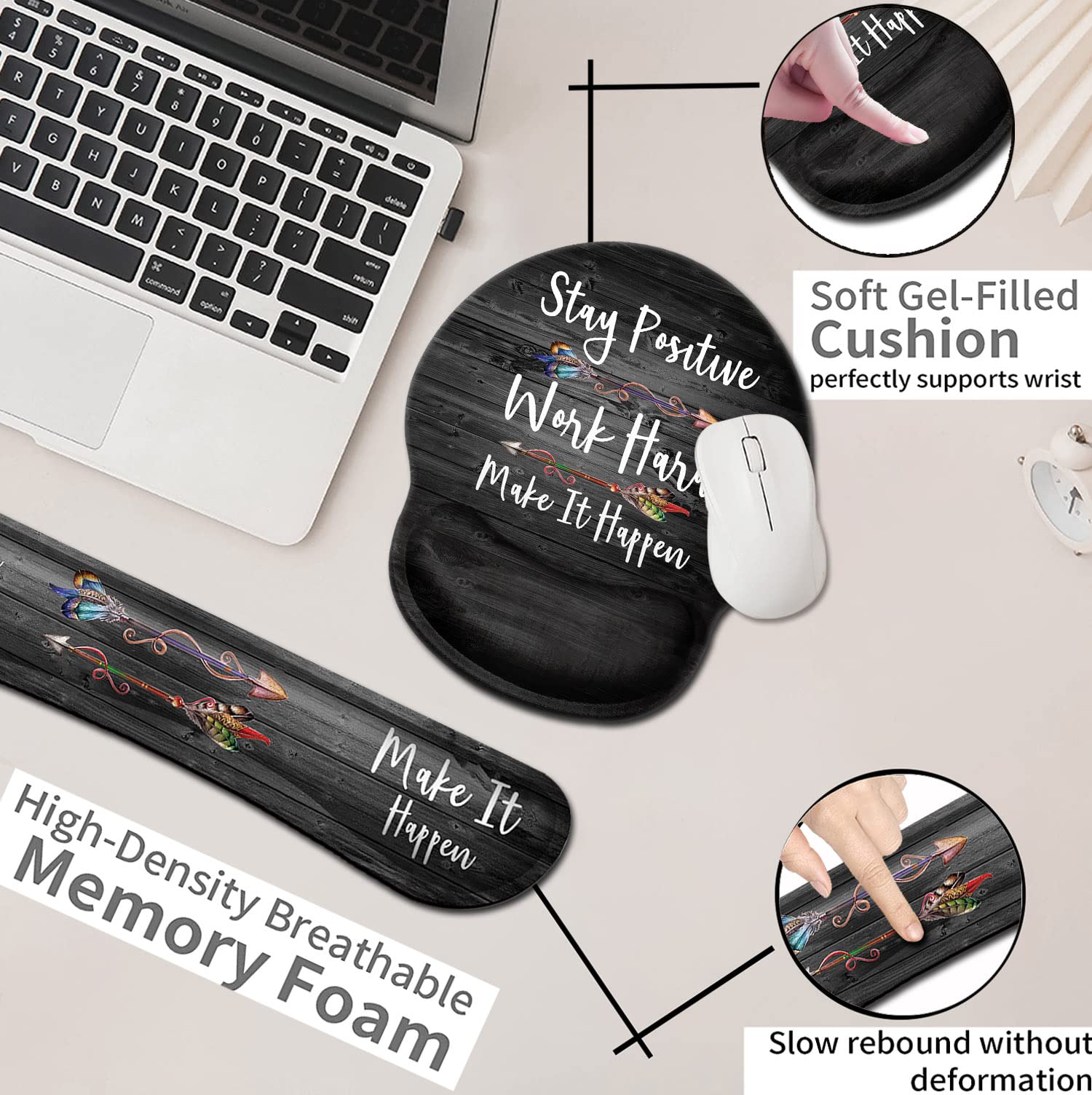 Ergonomic Mouse Pad with Gel Wrist Rest Support,Non-Slip PU Base for Computer Laptop Home Office