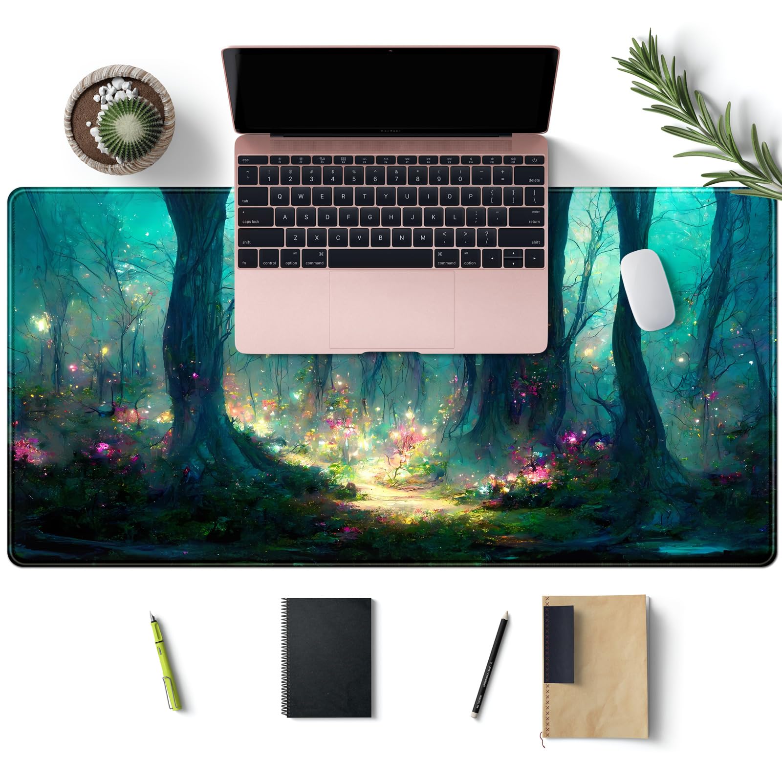 Forest Desk Mat Blue Green Mouse Pad Large Laptop Computer Keyboard Mouse Mat Gaming Mousepad XXL