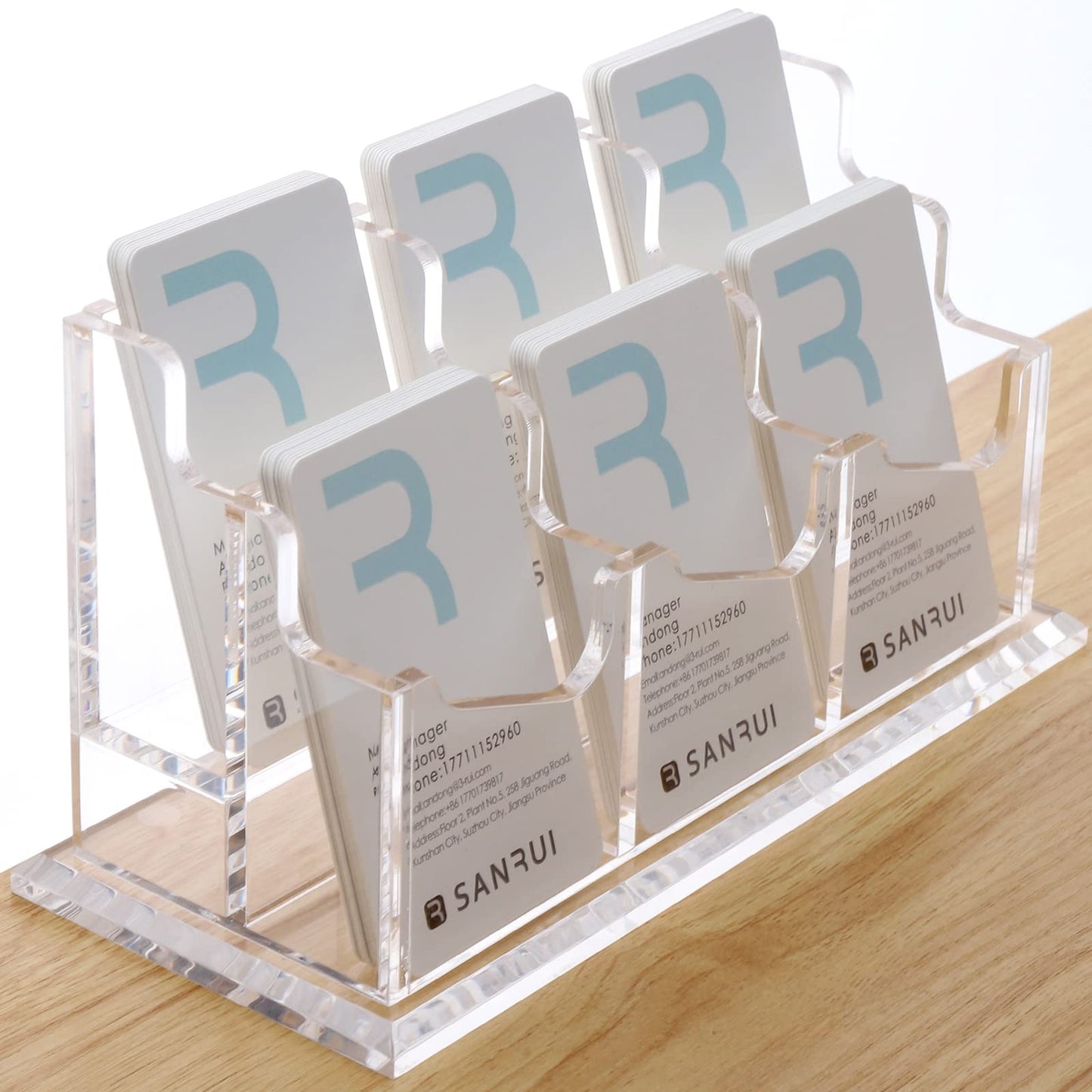 SANRUI Clear Acrylic Business Card Holder for Desk, 2-Tier 6-Slot Vertical