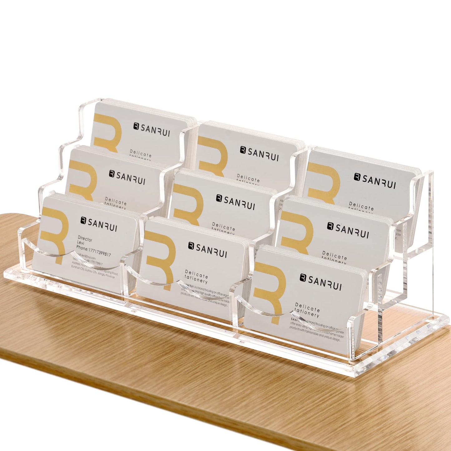 SANRUI Acrylic Business Card Holder, Clear Desk Card Organizer Stand 9 Slot