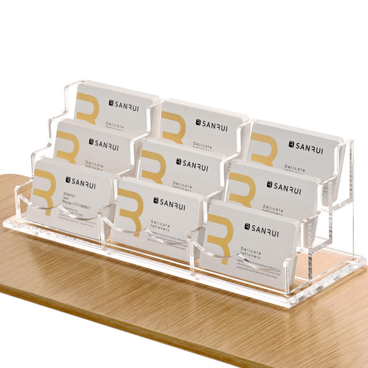 SANRUI Acrylic Business Card Holder, Clear Desk Card Organizer Stand 9 Slot