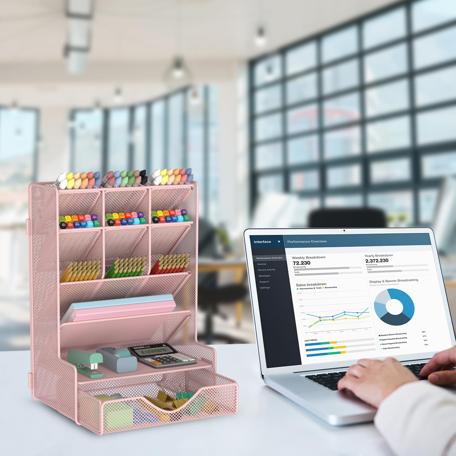 BOHDK Pen Organizer for Desk, Multi-Functional Desk Organizer, Wall Mount Pen Holder with Drawer
