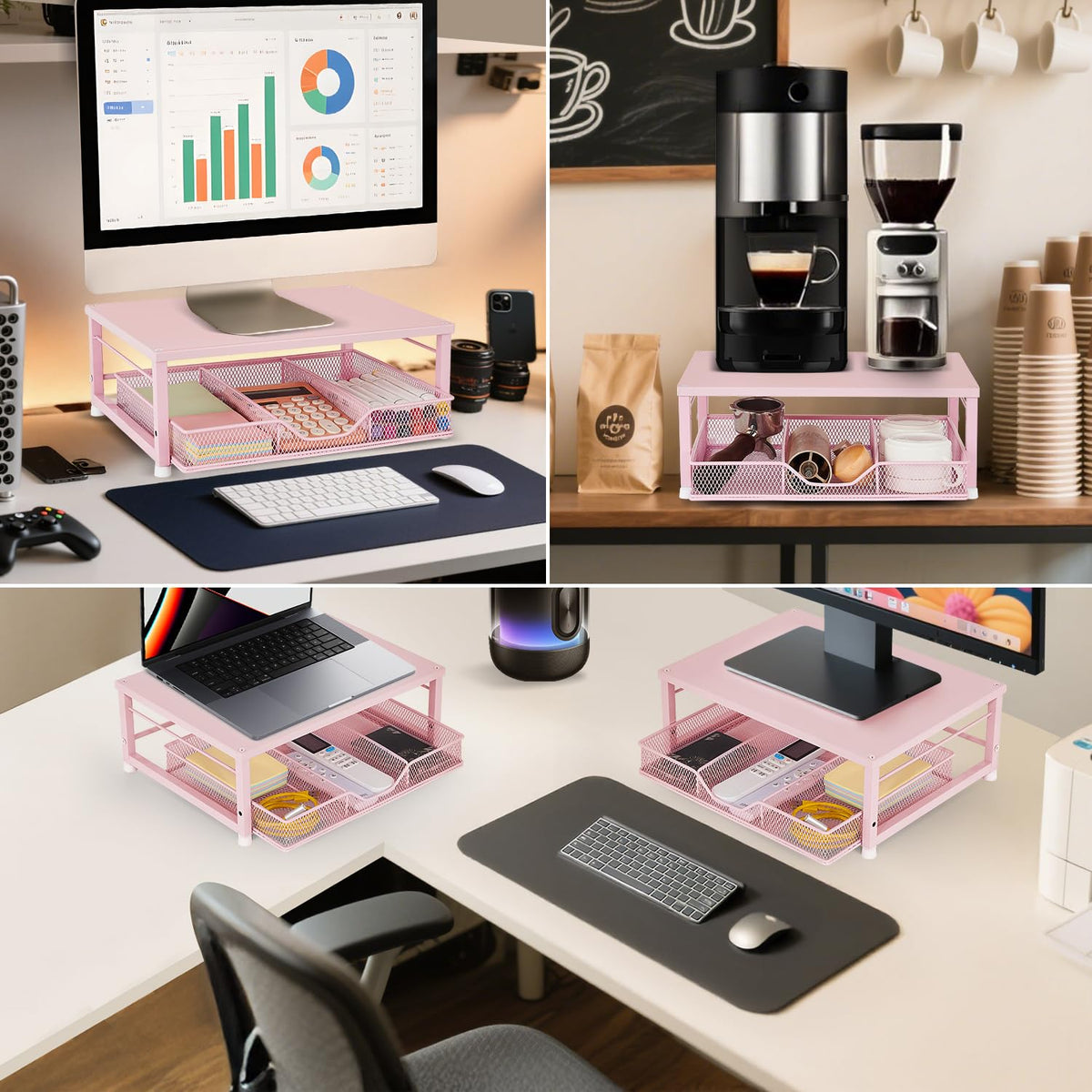Gugsey Small Pink Laptop Stand for Desk, Monitor Stand, Office Desk Accessories, Computer Desktop