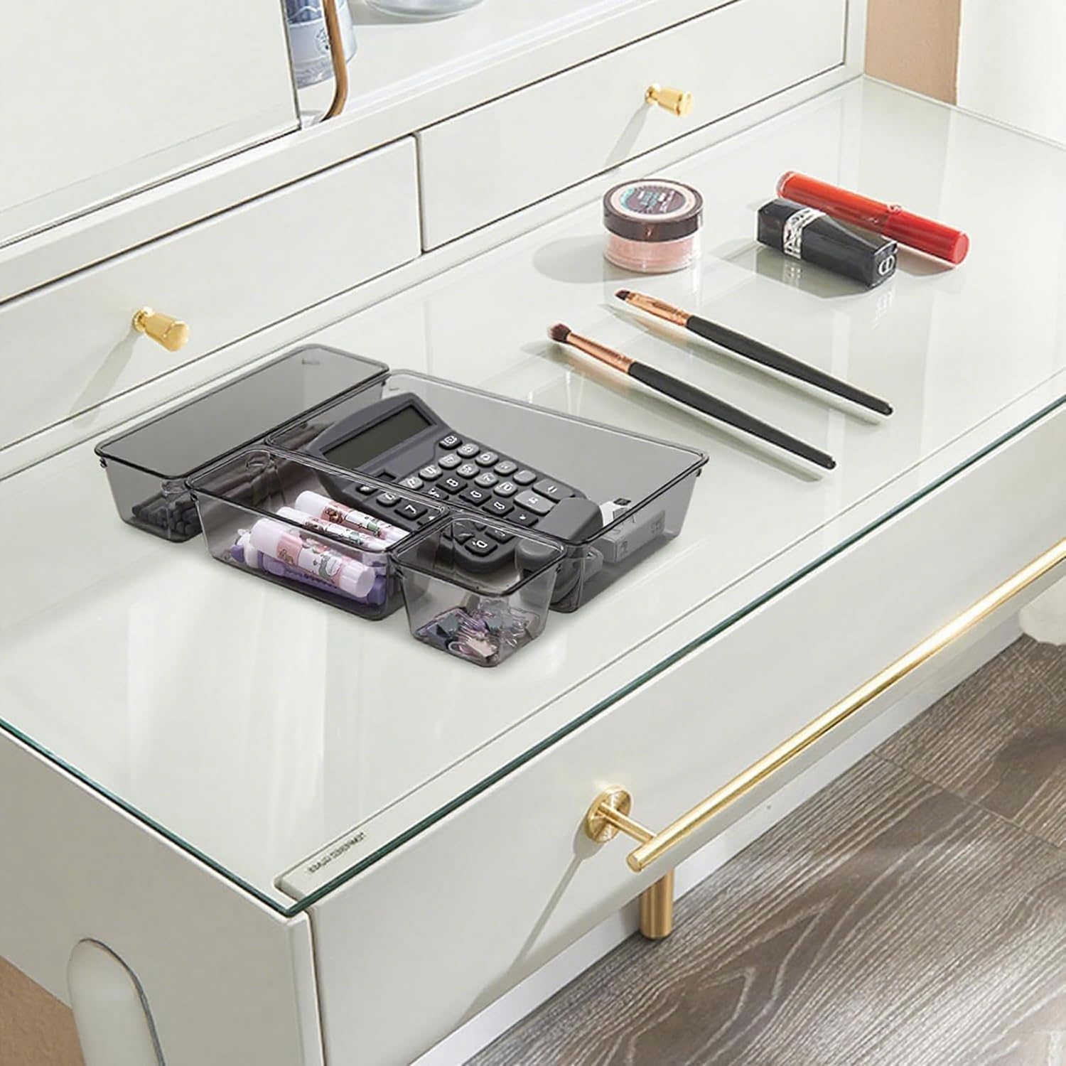 Trotianingyu Kitchen Desk Drawer Organizers Storage for Office, Small Acrylic Vanity Trays Makeup