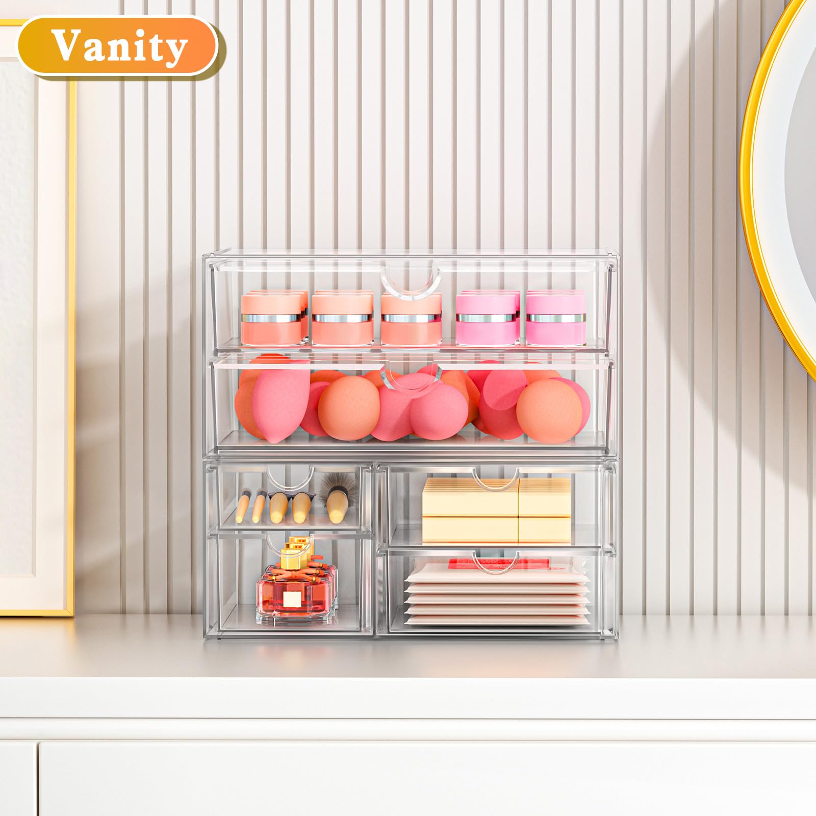 ARSTPEOE Acrylic Organizer with 6 Drawers, Bathroom Counter Organizer, Makeup Desk Organizers
