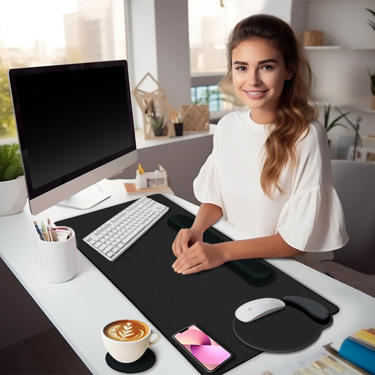 LIMKRIAN Black Large Mouse Pad Set, XXL Desk Matt for Desktop Decor