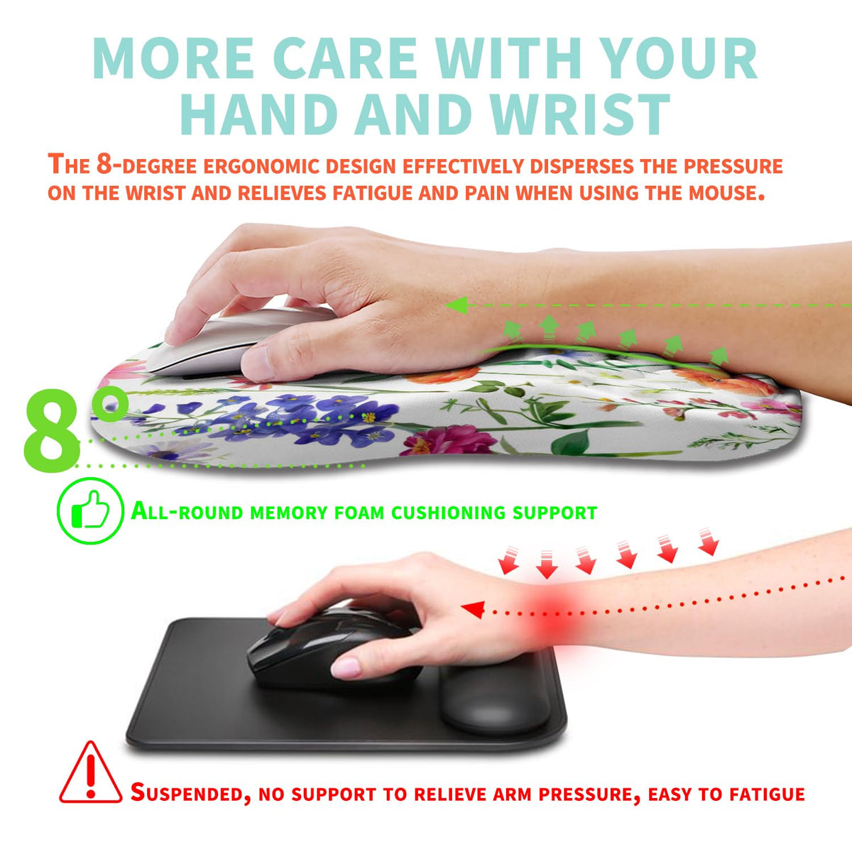Kuosgm Ergonomic Mouse Pad Wrist Support with Memory Foam Massage Bulge, Carpal Tunnel Pain Relief