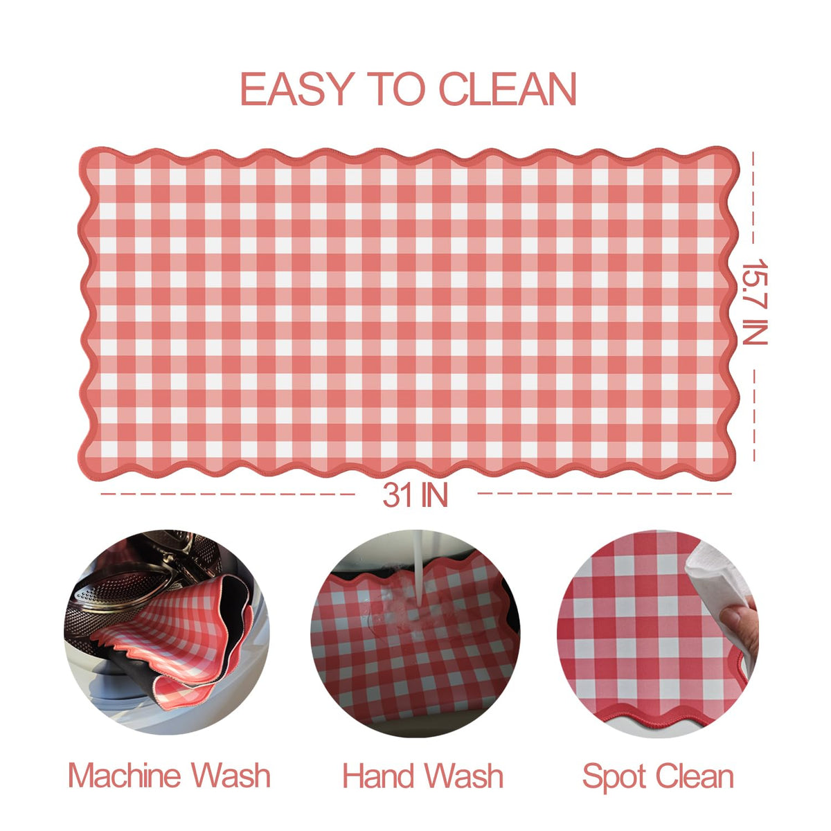 ohisxiacy Scalloped‌ Checkered Gingham Desk Mat Cute Red XXL Large Mouse Pad Kawaii Cottagecore