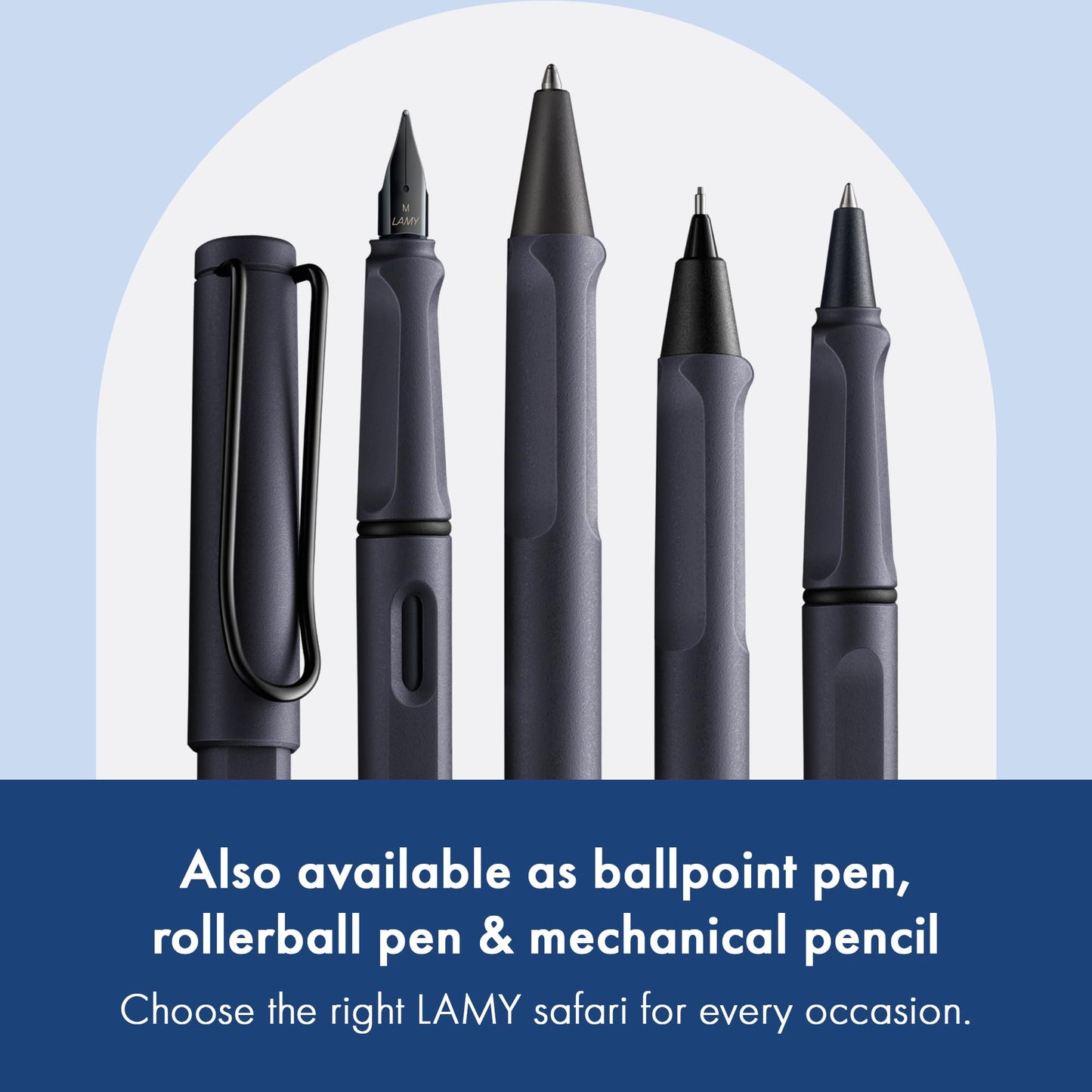 LAMY safari steel black - Fountain Pen with ergonomic grip & polished steel nib in size M - ideal