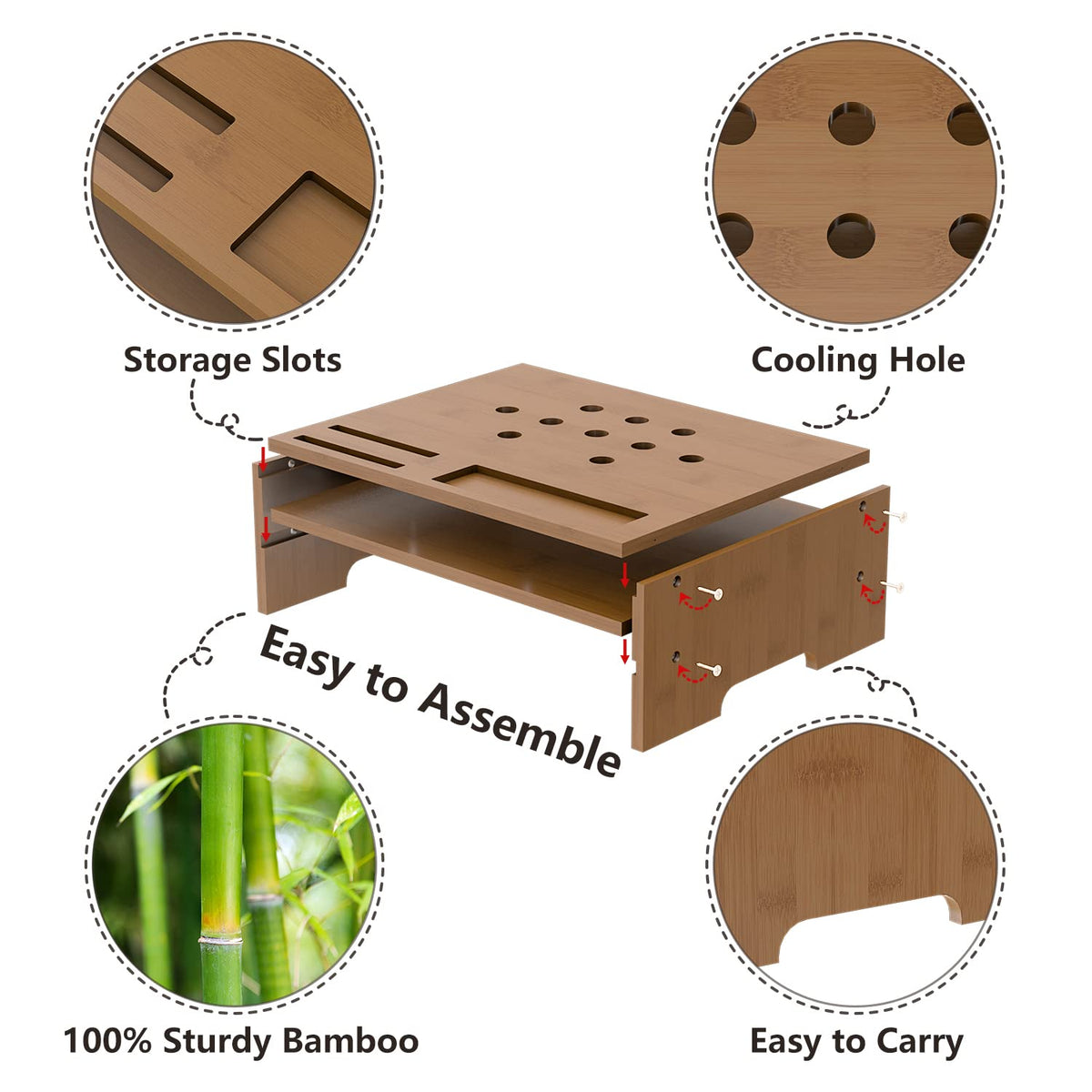 Bambloom Monitor Stand Riser with Storage Organizer Desktop with Cooling Holes Bamboo Laptop Riser