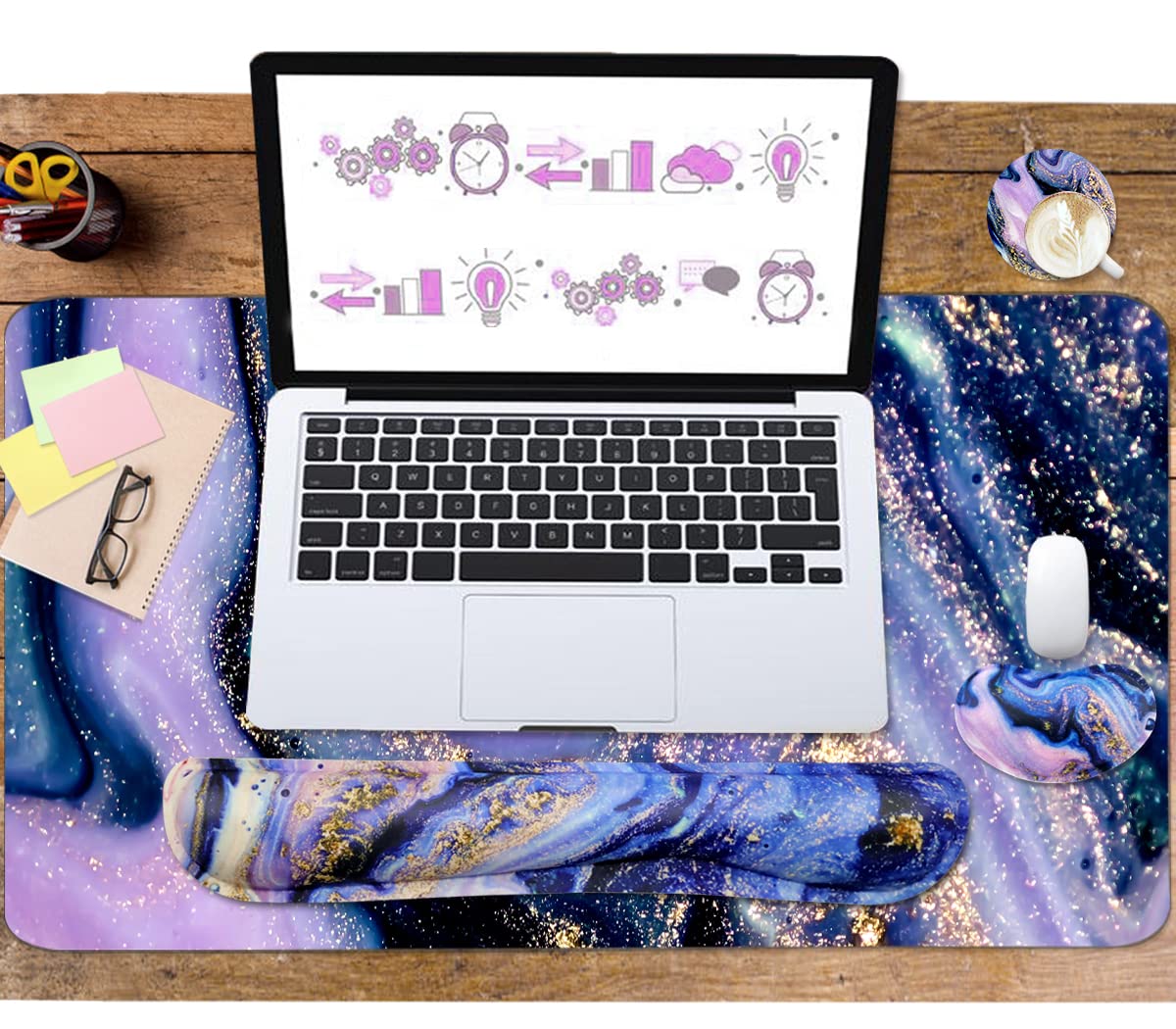 Keyboard Mouse Pad Set, Extended Mouse Pad+Keyboard Wrist Rest Support, Memory Foam Ergonomic Easy