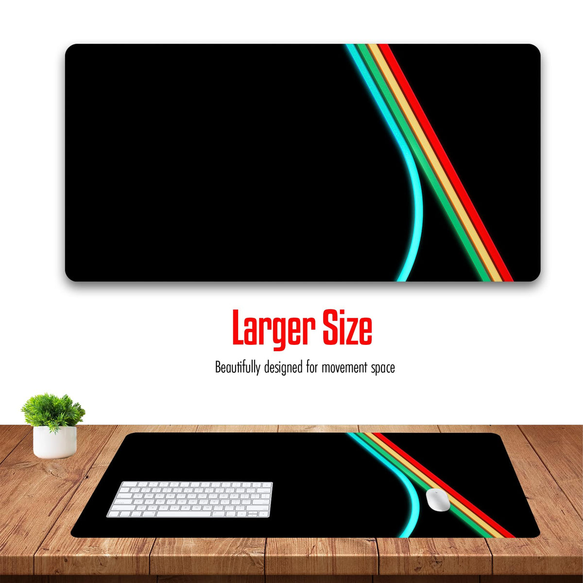 VNDL ARC Neon Gaming Mouse Pad XXL Extra Large Extended Non Slip - XL Mouse Mat, Black, Red, Green