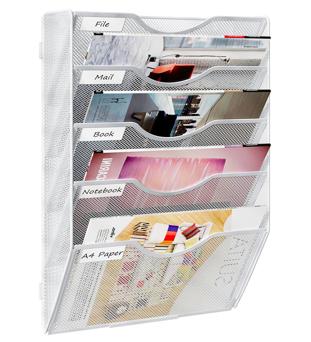 PAG-Mass Hanging Wall File Holder, 5 Tier Mail Sorter for Wall, Mesh Office Wall Organizer for