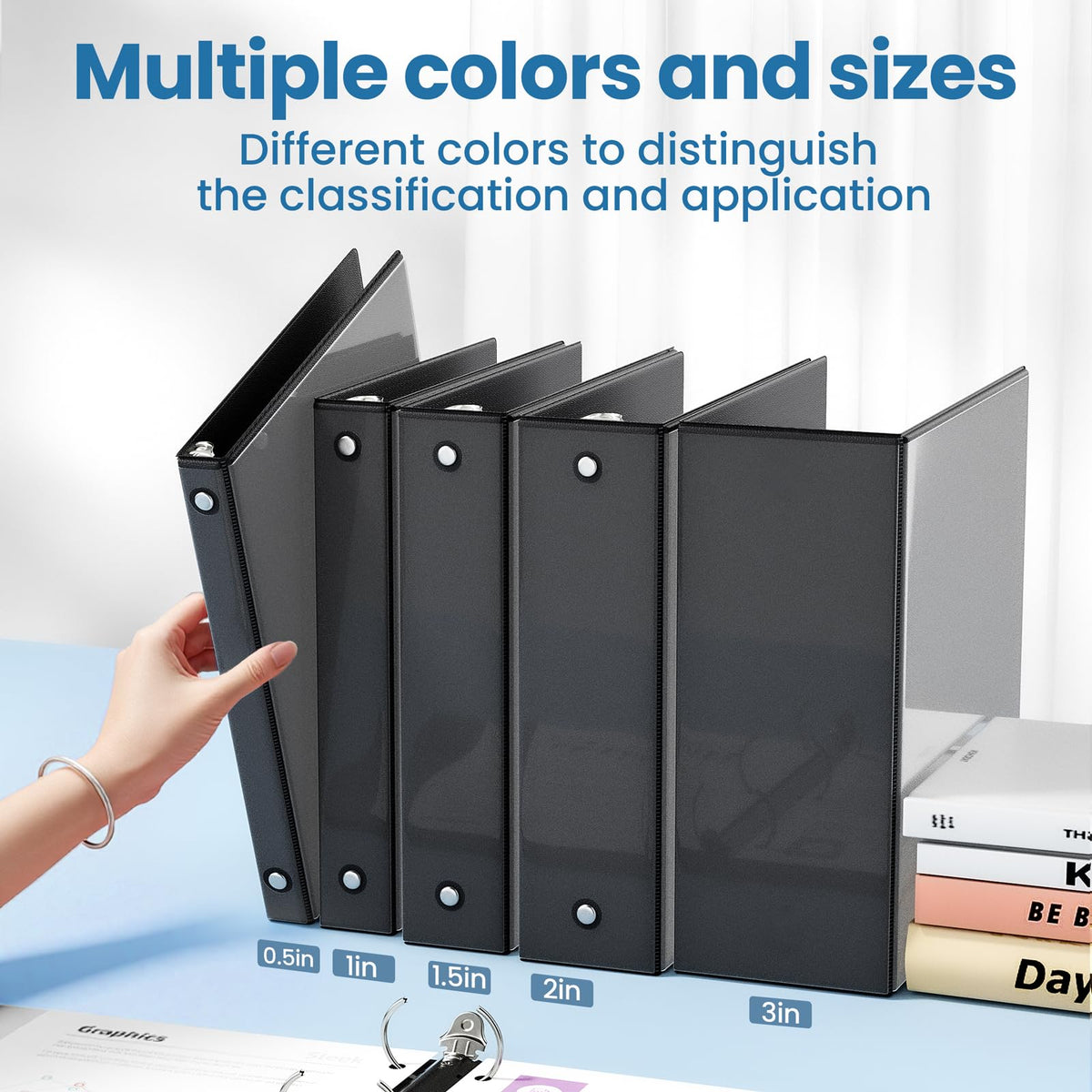 SUNEE 1/2 Inch Binders 3 Ring, PVC-Free Clear View Half Inch Binders (Fits 8.5x11 Inches) for