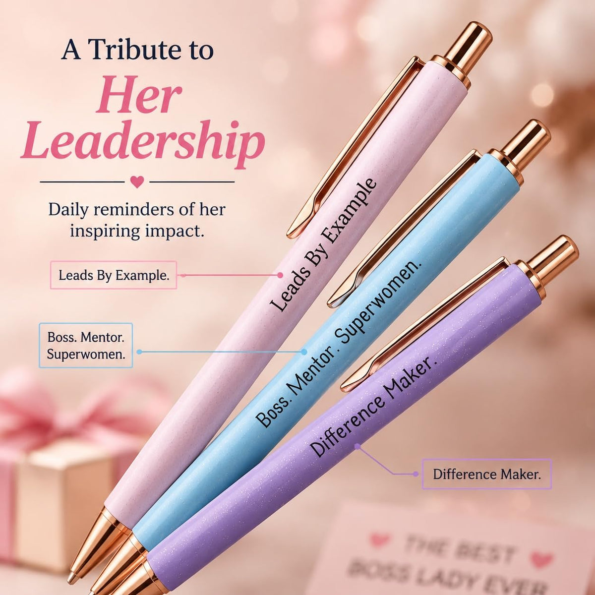 Jxueych Boss Gifts for Women, Boss Lady Gift Set of 3 Motivational Pens