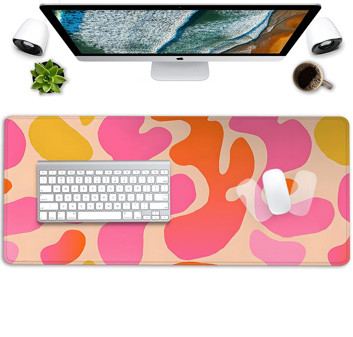 Pink Abstract Desk Mat Mouse Pad,Mouse Mad XL Cute Desk Pad Keyboard Mat,Desk Accessories for Women