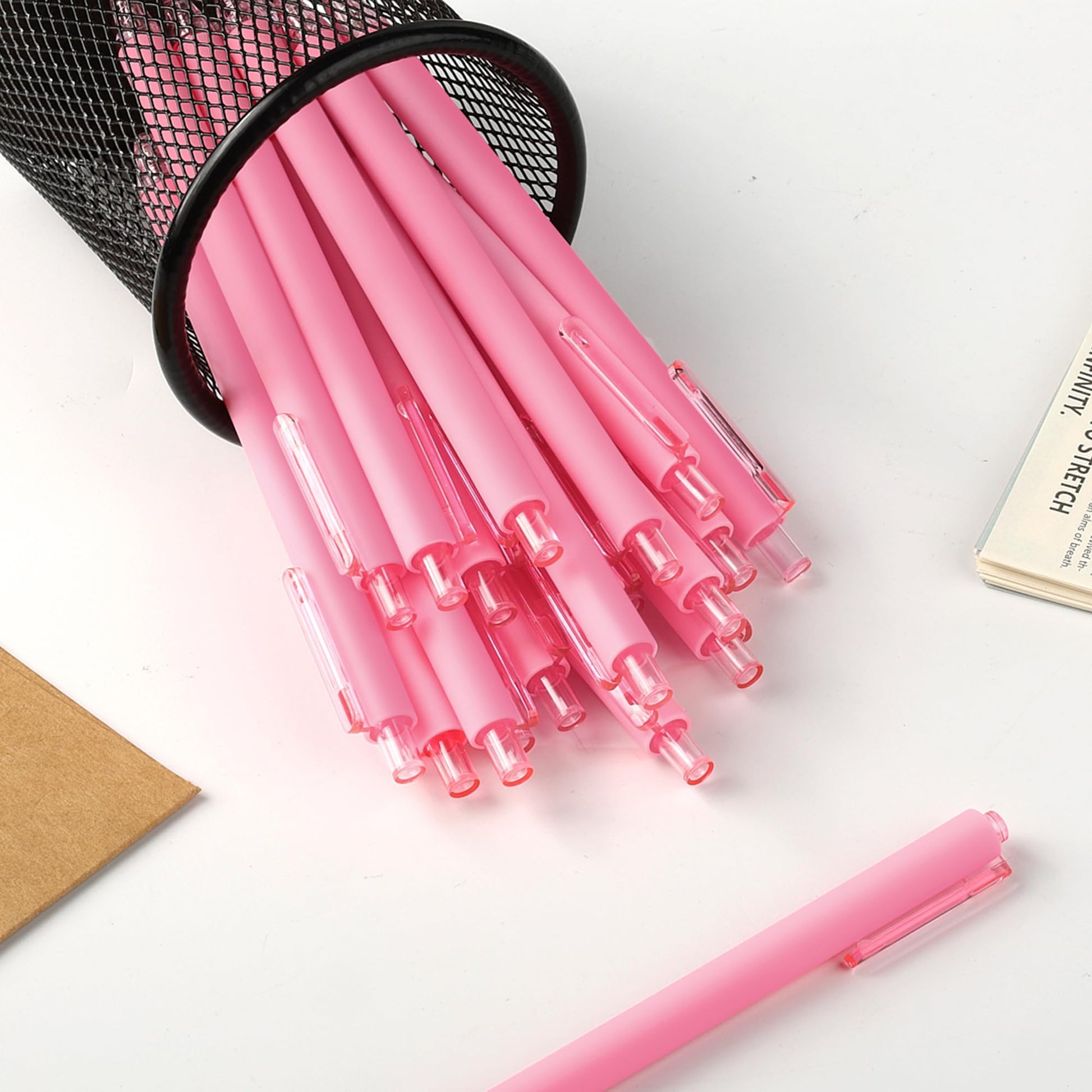 deegtran Pens Bulk, 50 Pack Smooth Pink Ink Ballpoint Pen, Wholesale Retractable Pens, No Bleed