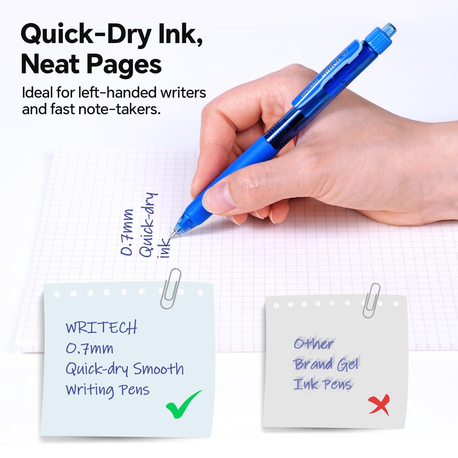 WRITECH Colored Gel Pens 0.7mm: Switch Silent Click Mode for Quiet or Click Feedback Smooth Writing