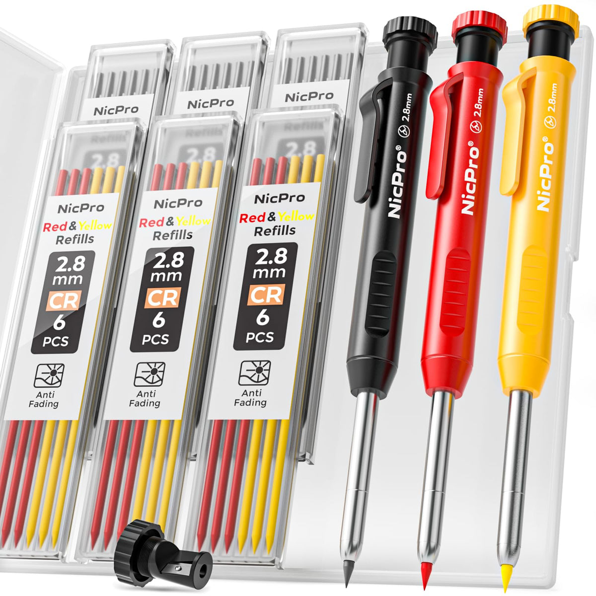 Nicpro 3 Pack Carpenter Pencils with Sharpener, Pencils for Construction