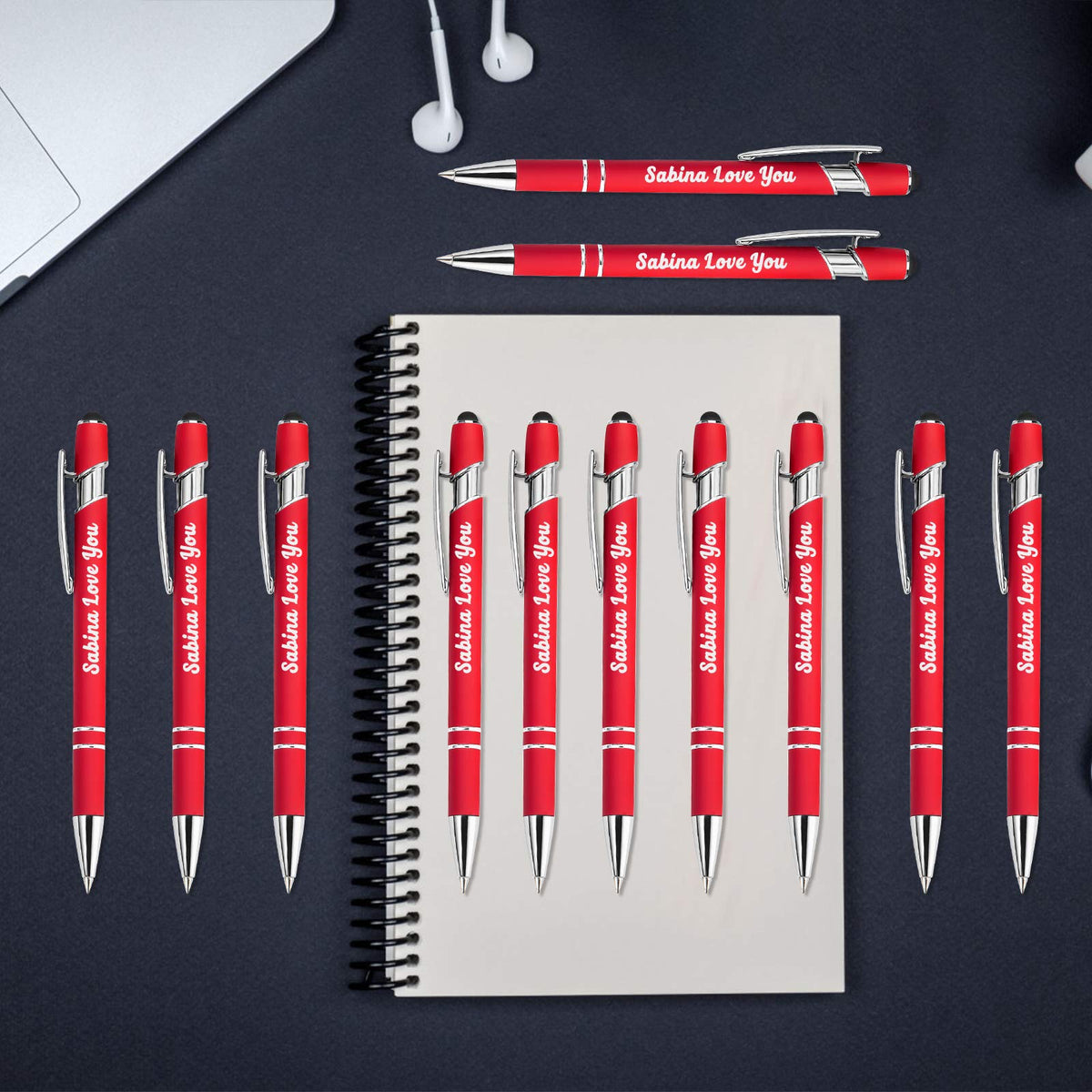 Aolun Personalised Pen,Custom Engraved Ballpoint Pen with Stylus,Soft Touch Metal,Enter Name,Logo