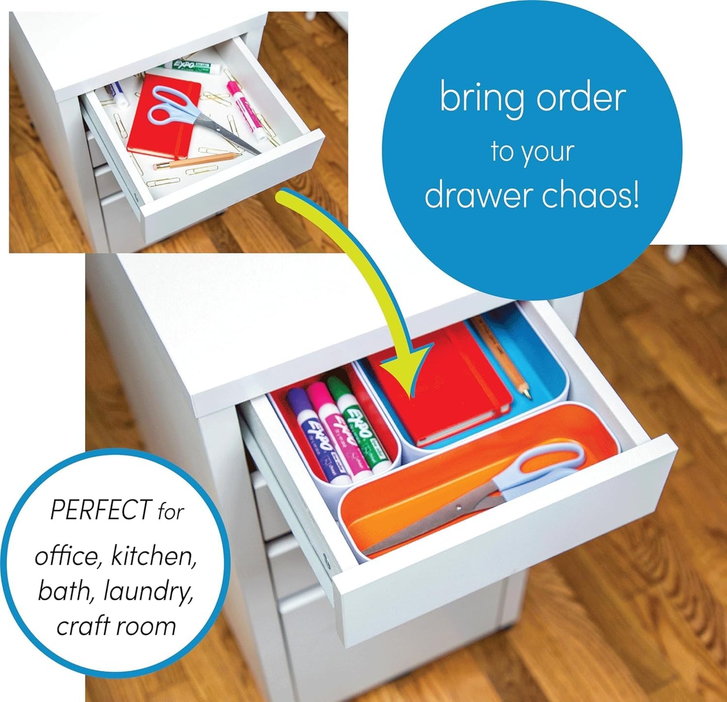 Three by Three Seattle Metal Drawer Organizer Tray Set, 5-Pc, 1" (Assorted)